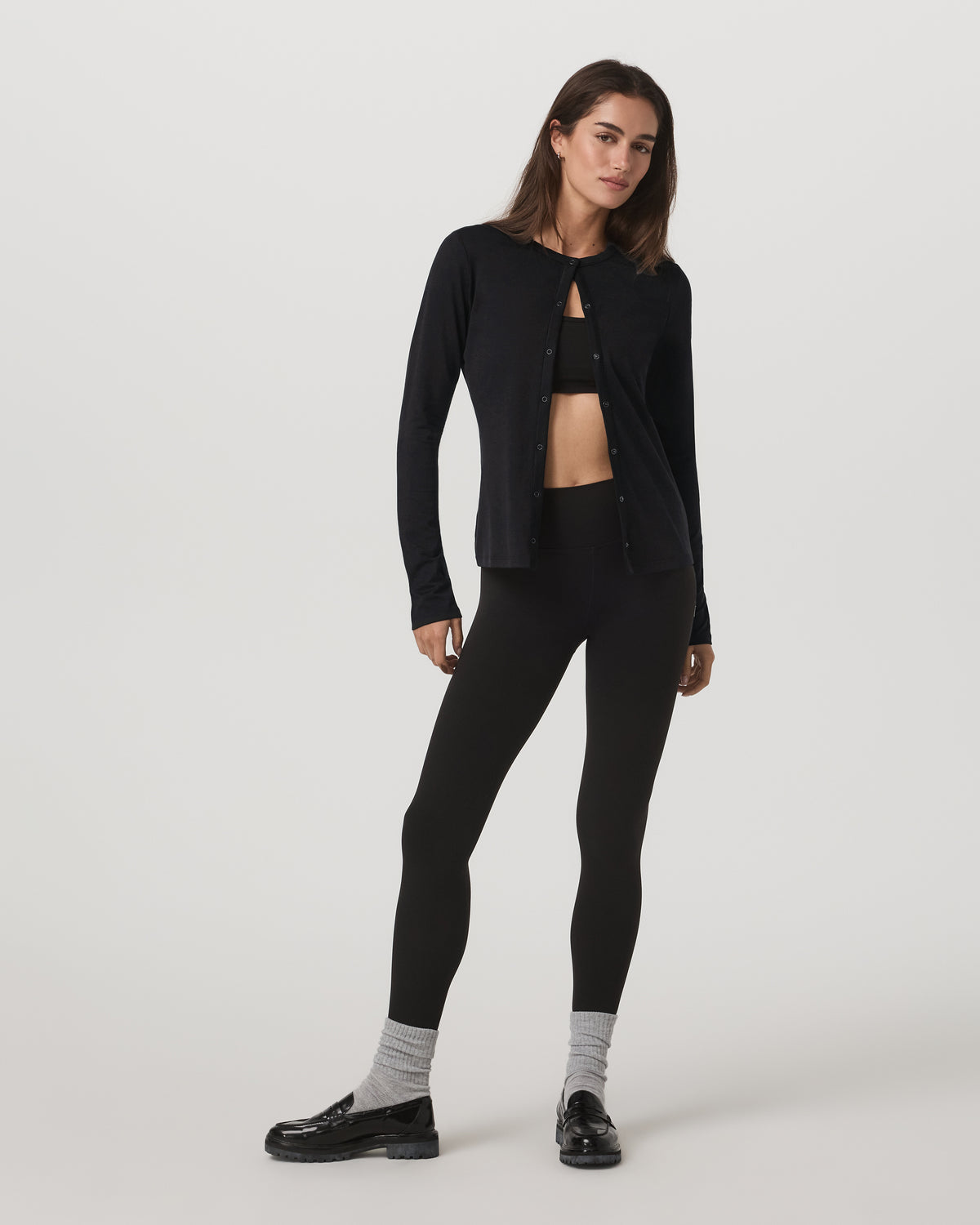 Women's Long Sleeve Halo Snap Cardigan Black Heather - Image 4