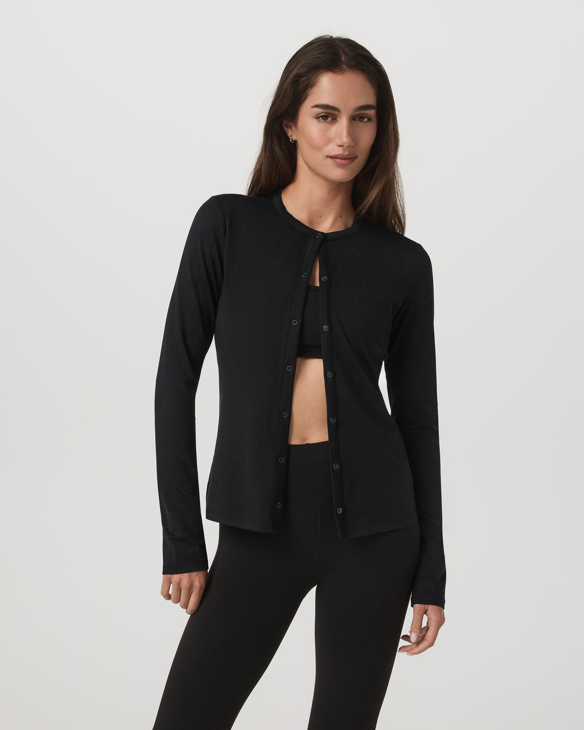 Women's Long Sleeve Halo Snap Cardigan Black Heather - Image 5