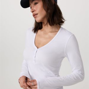 Long Sleeve Tuvalu Henley Women's White Shirt