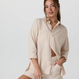 Trestles Twill Button Up Sand Dollar