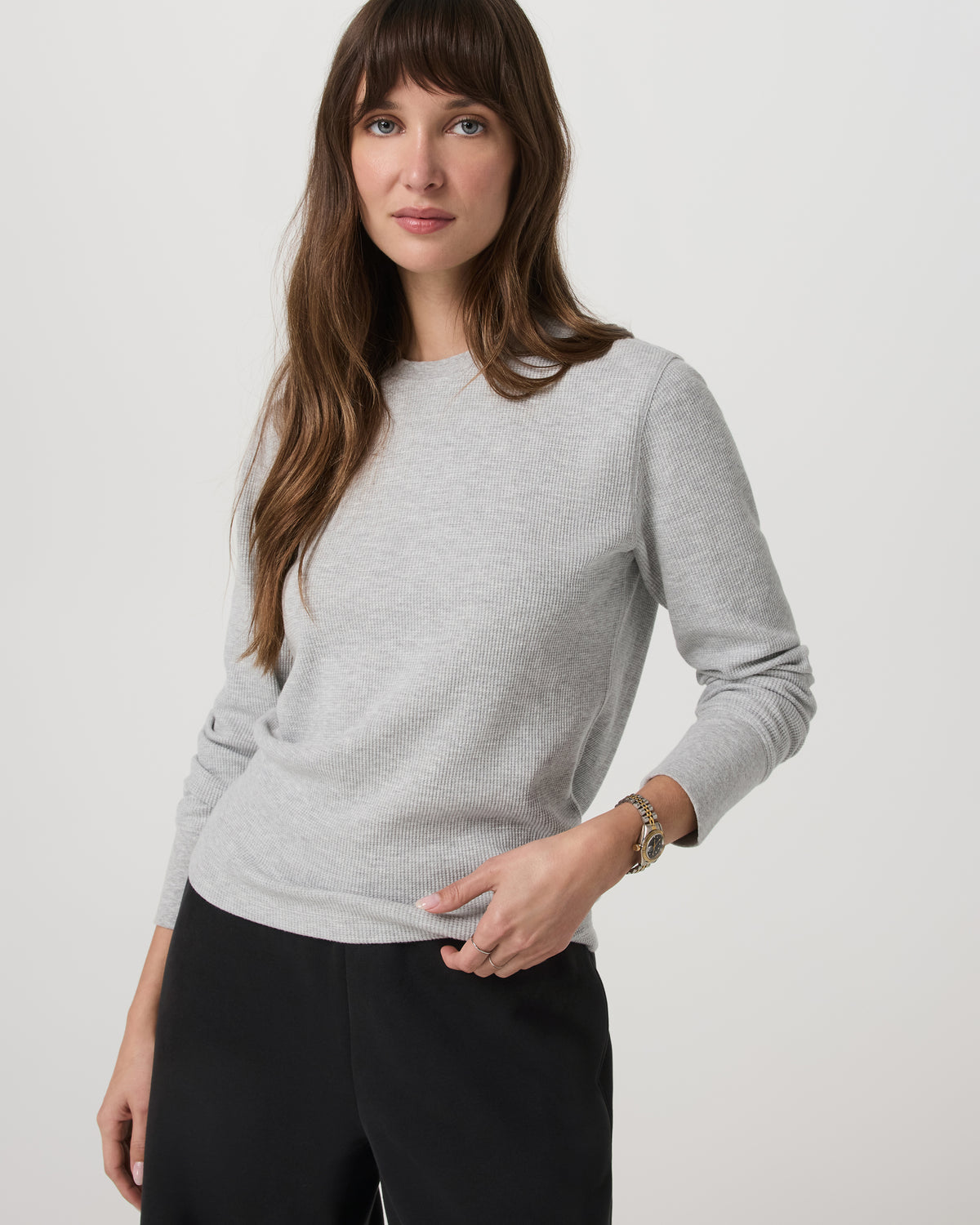Long Sleeve Waffle Top Women's Light Heather Grey Tee