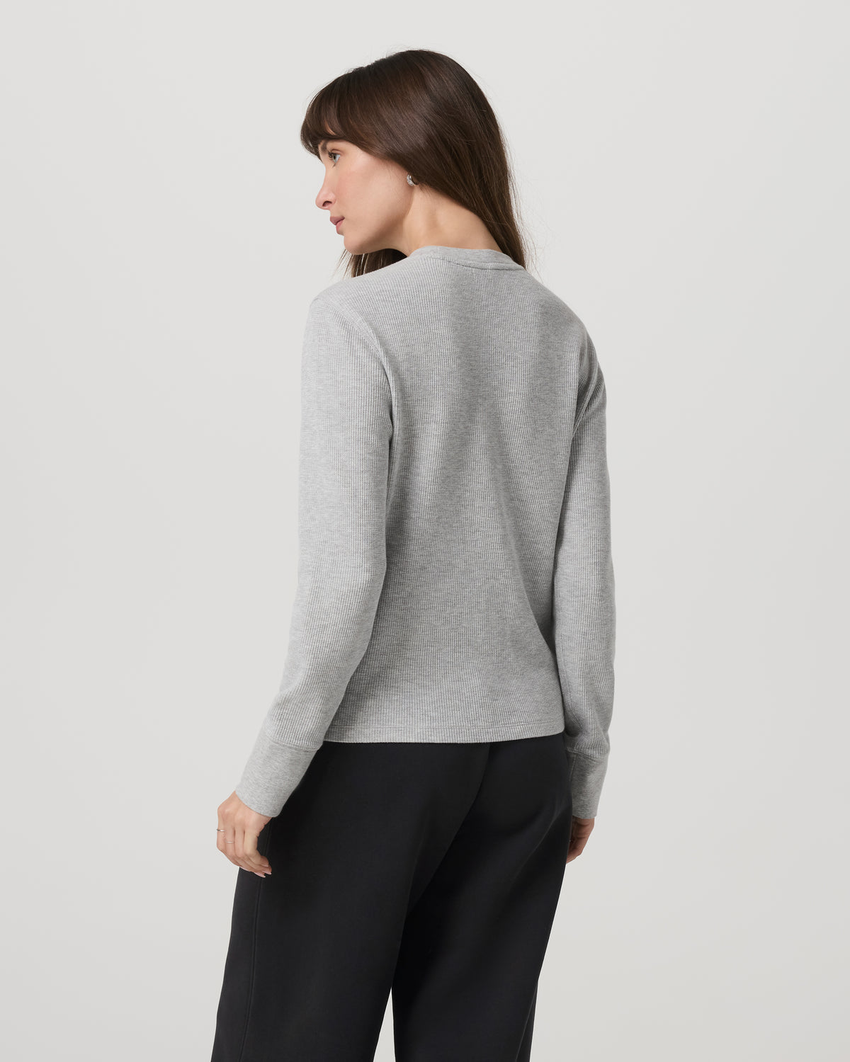 Long Sleeve Waffle Top Women's Light Heather Grey Tee - Image 3
