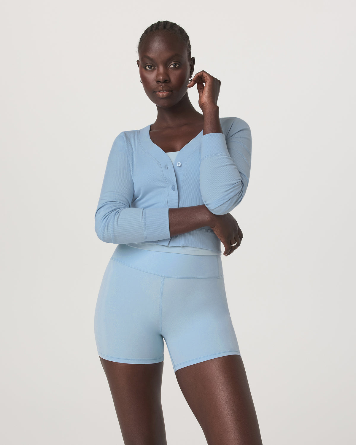 Long Sleeve Pose Mini Cardigan Women's Crystal Blue Top - Image 5