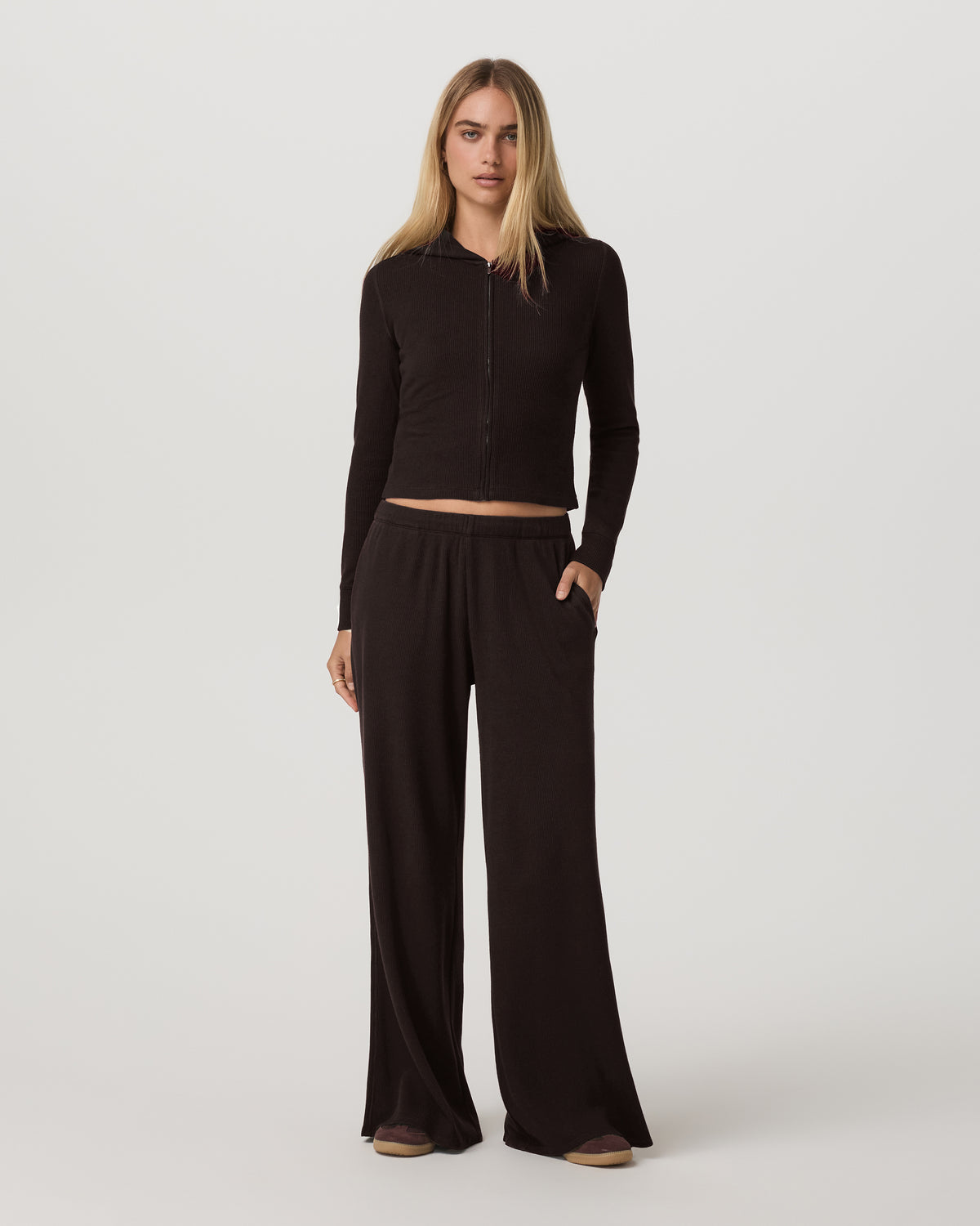 Waffle Wideleg Pant Women's Dark Java Waffle Knit Pants - Image 2