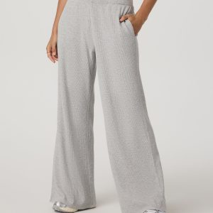 Waffle Wideleg Pant Women's Light Grey Waffle Knit Pants