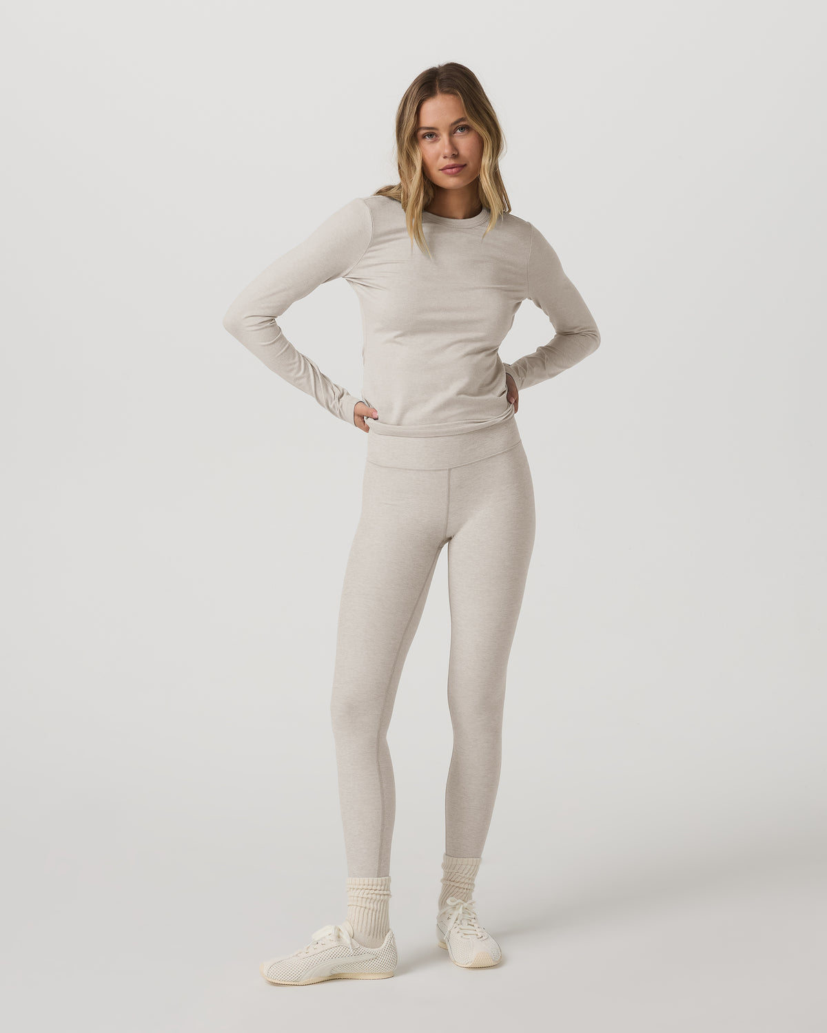 Long Sleeve Halo Essential Crew Tee Ecru Heather Shirt - Image 2