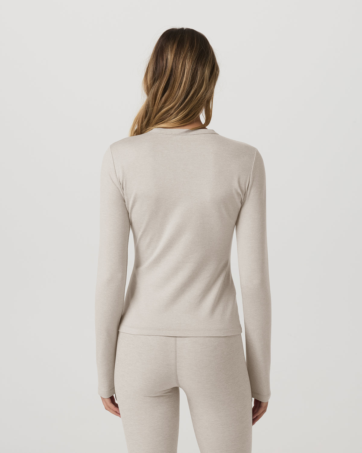 Long Sleeve Halo Essential Crew Tee Ecru Heather Shirt - Image 3