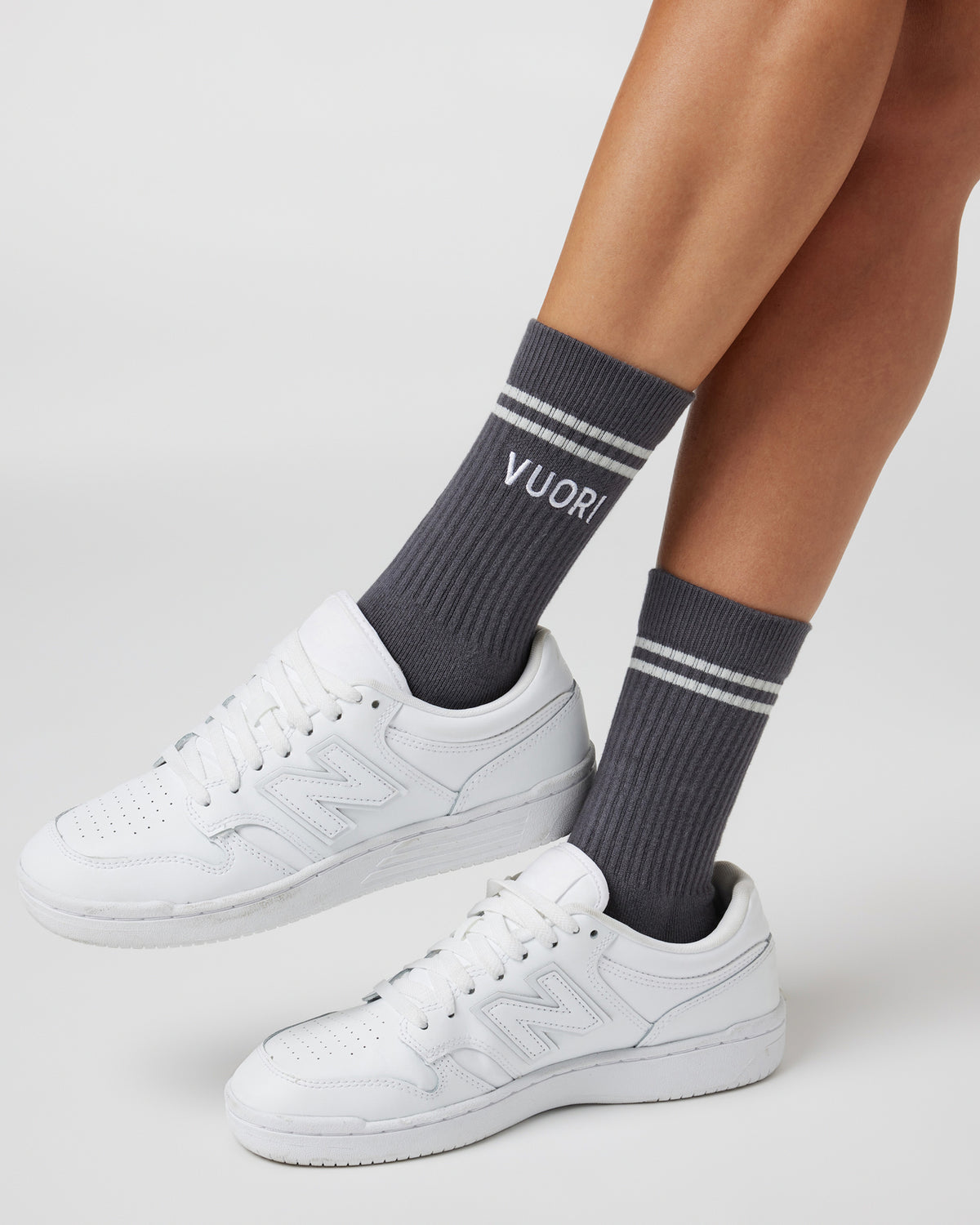 Vuori Crew Sock Charcoal Performance Crew Socks - Image 2