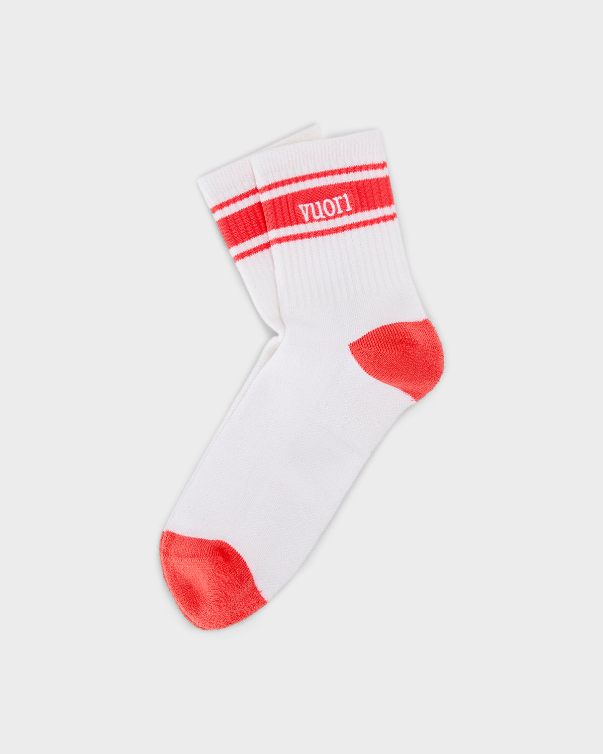 Half Crew Stripe Novelty Sock White & Bright Coral Stripe
