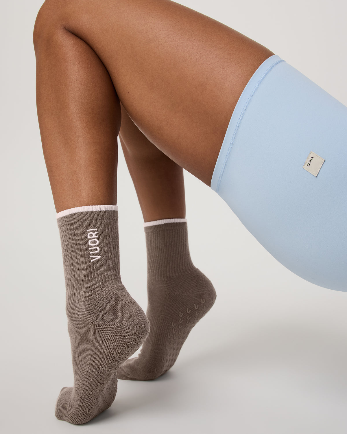 Half Crew Gripper Sock Smokey Taupe Grip Socks - Image 4