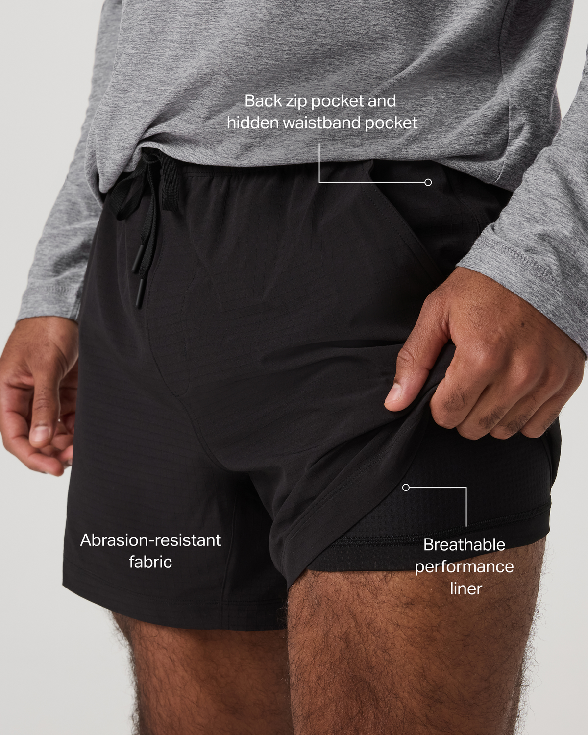 HardKore Short Lined 5" Men's Black Performance Shorts - Image 2