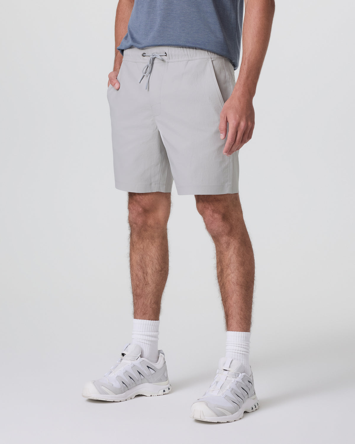 Cascade Crinkle Elastic Waist Short Classic Fit 8" Fog