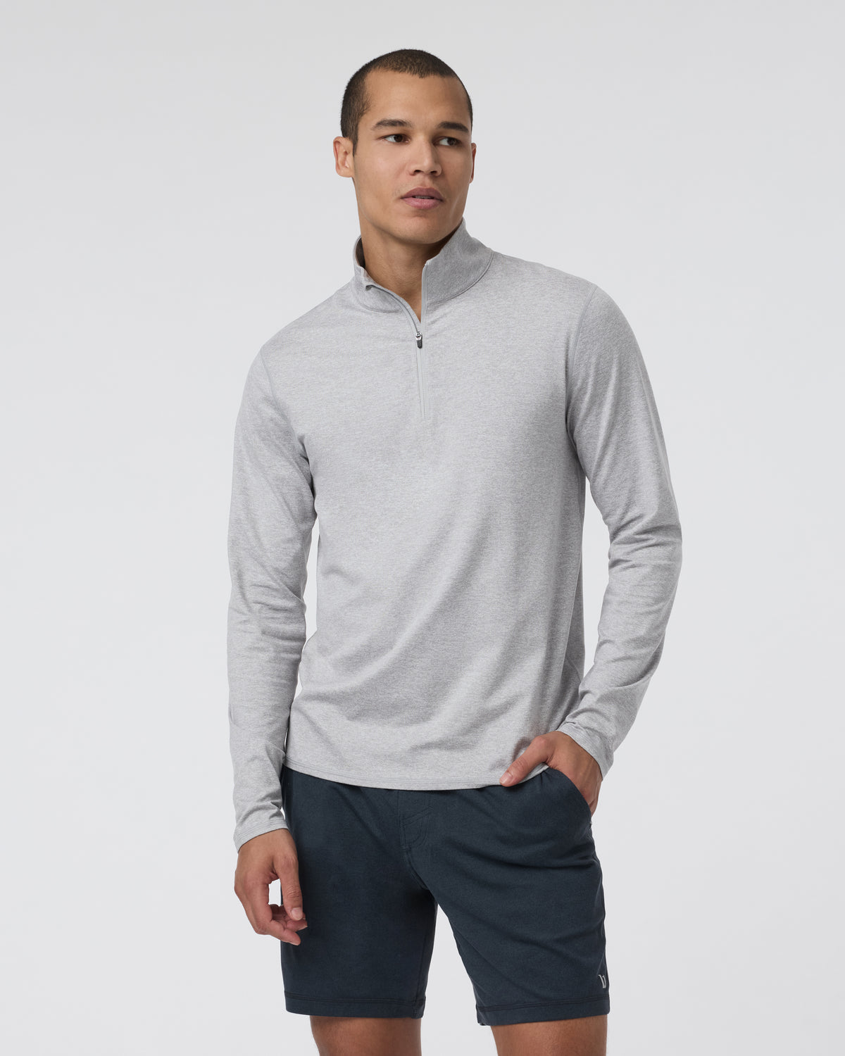 Ponto Half Zip Mock Neck Light Heather Grey