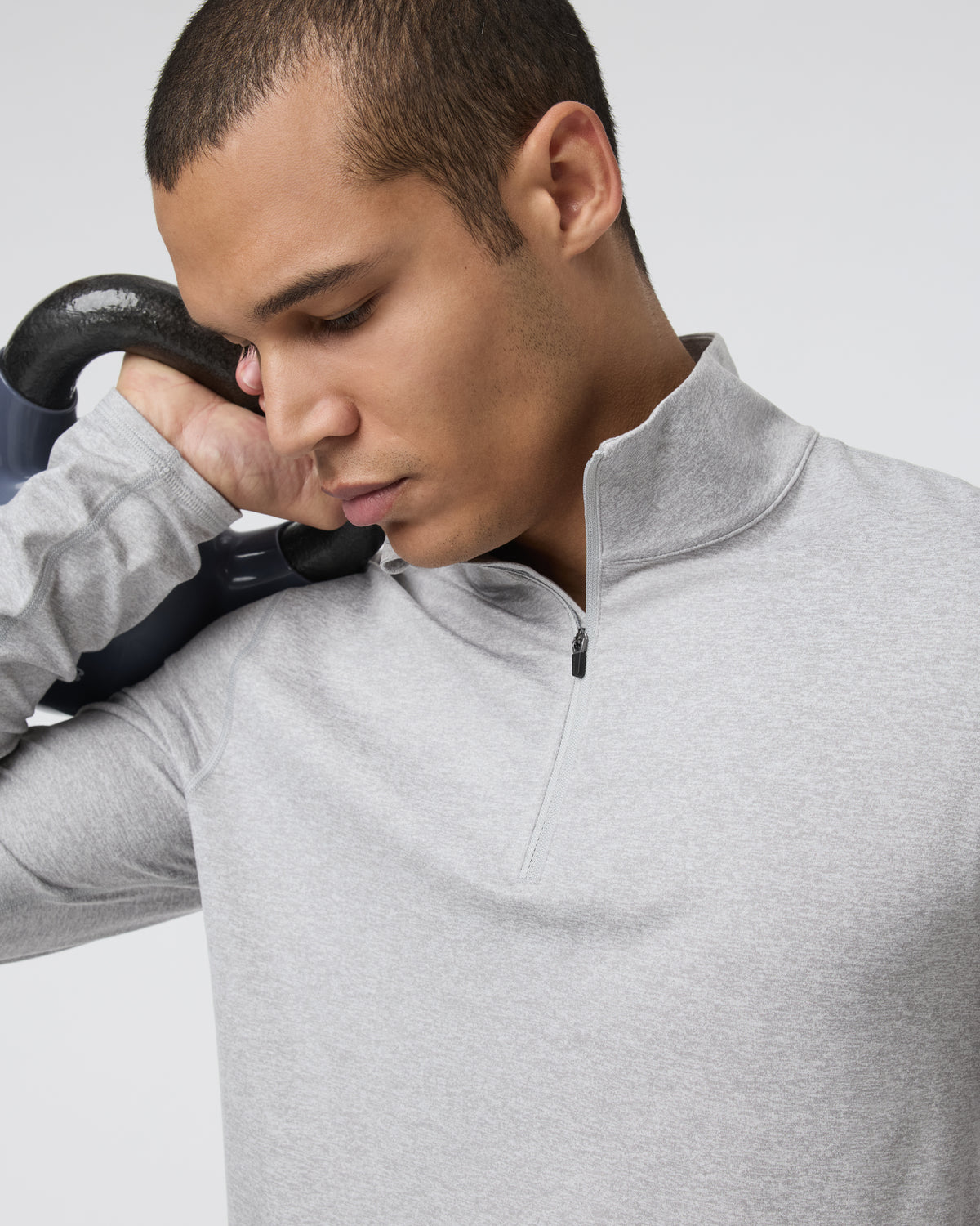 Ponto Half Zip Mock Neck Light Heather Grey - Image 2