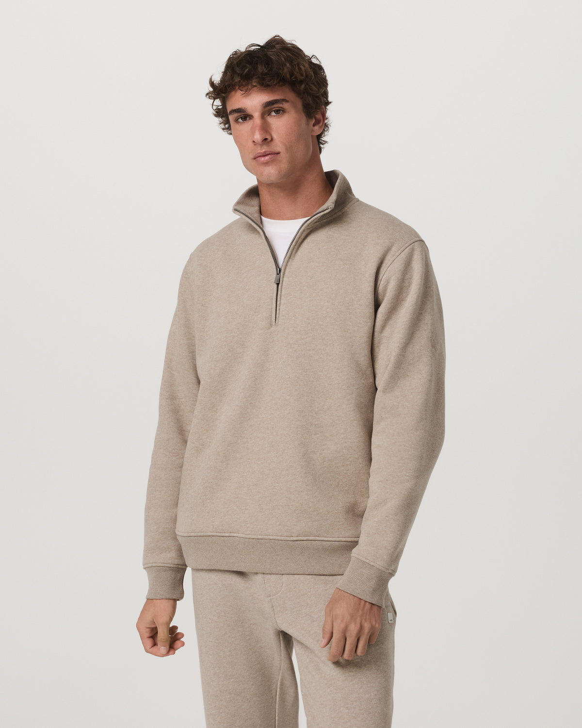Seaside Half Zip Men's Acorn Heather Fleece Pullover - Image 2