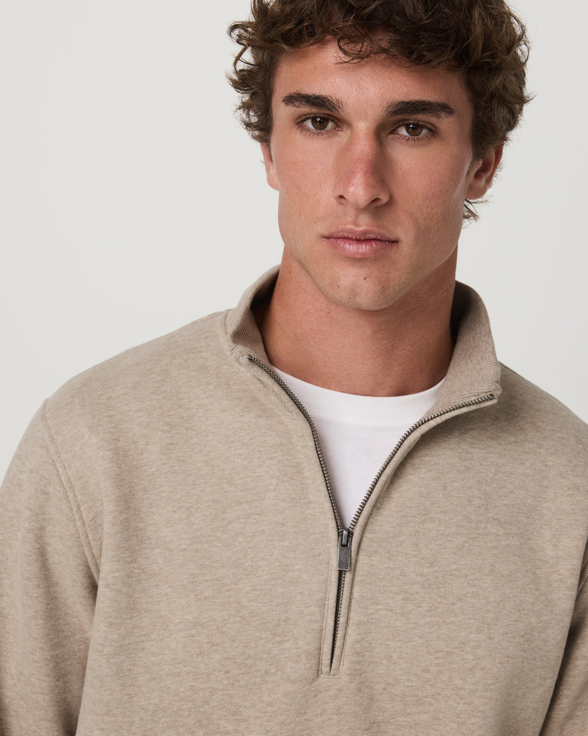 Seaside Half Zip Men's Acorn Heather Fleece Pullover - Image 5