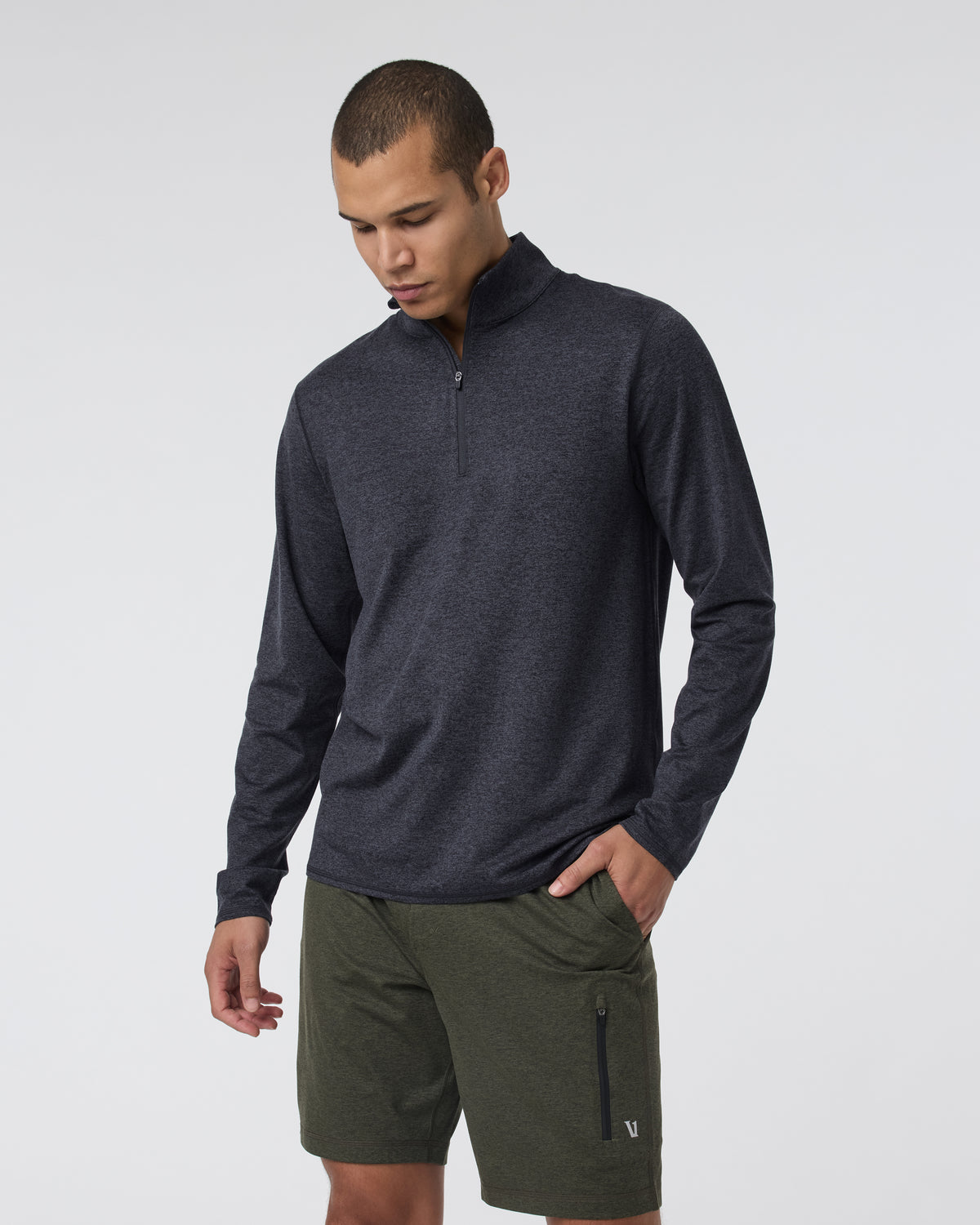 Ponto Half Zip Mock Neck Charcoal Heather - Image 5