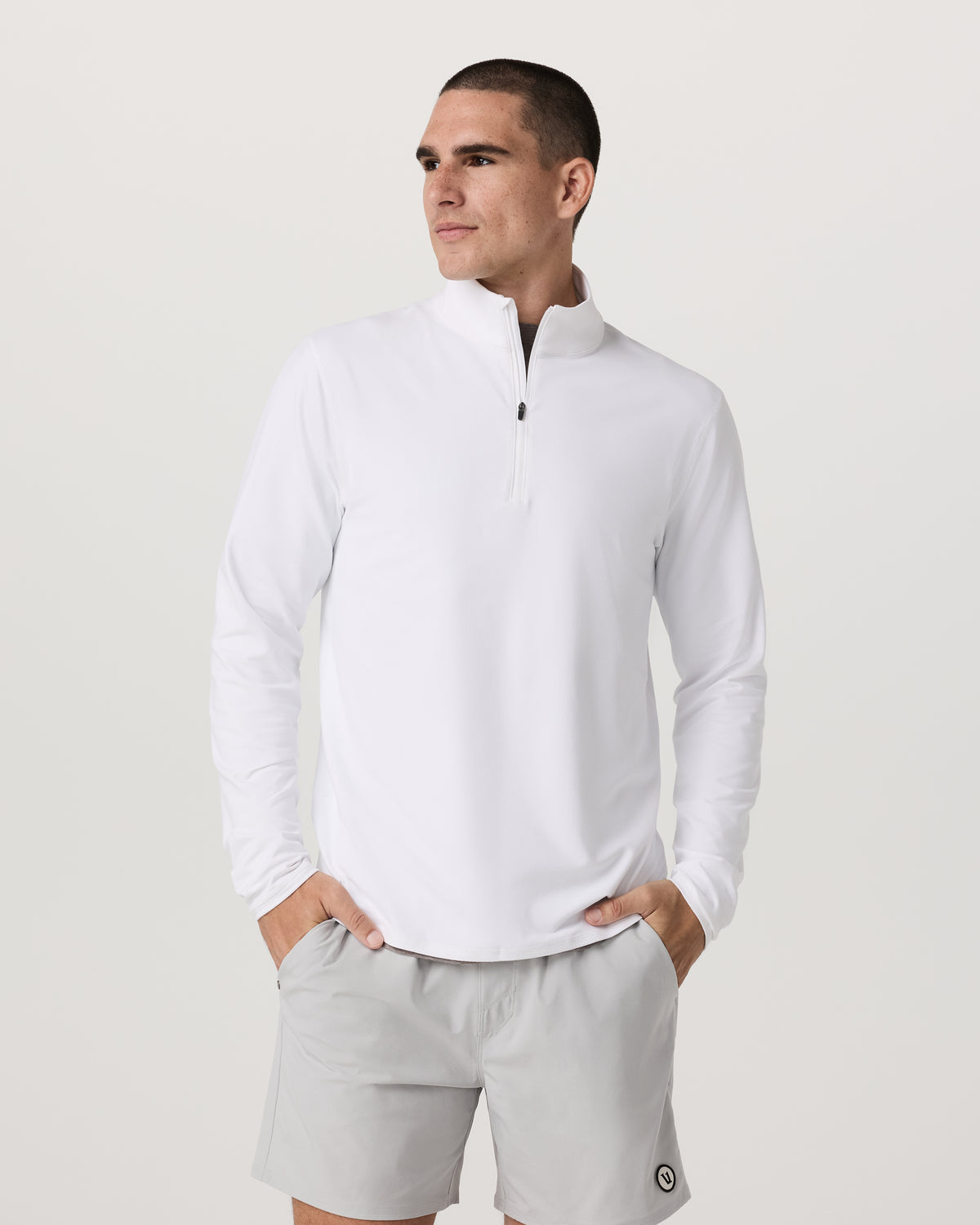 Ponto 1/2 Zip Mock Neck Men's White Mock Neck Top
