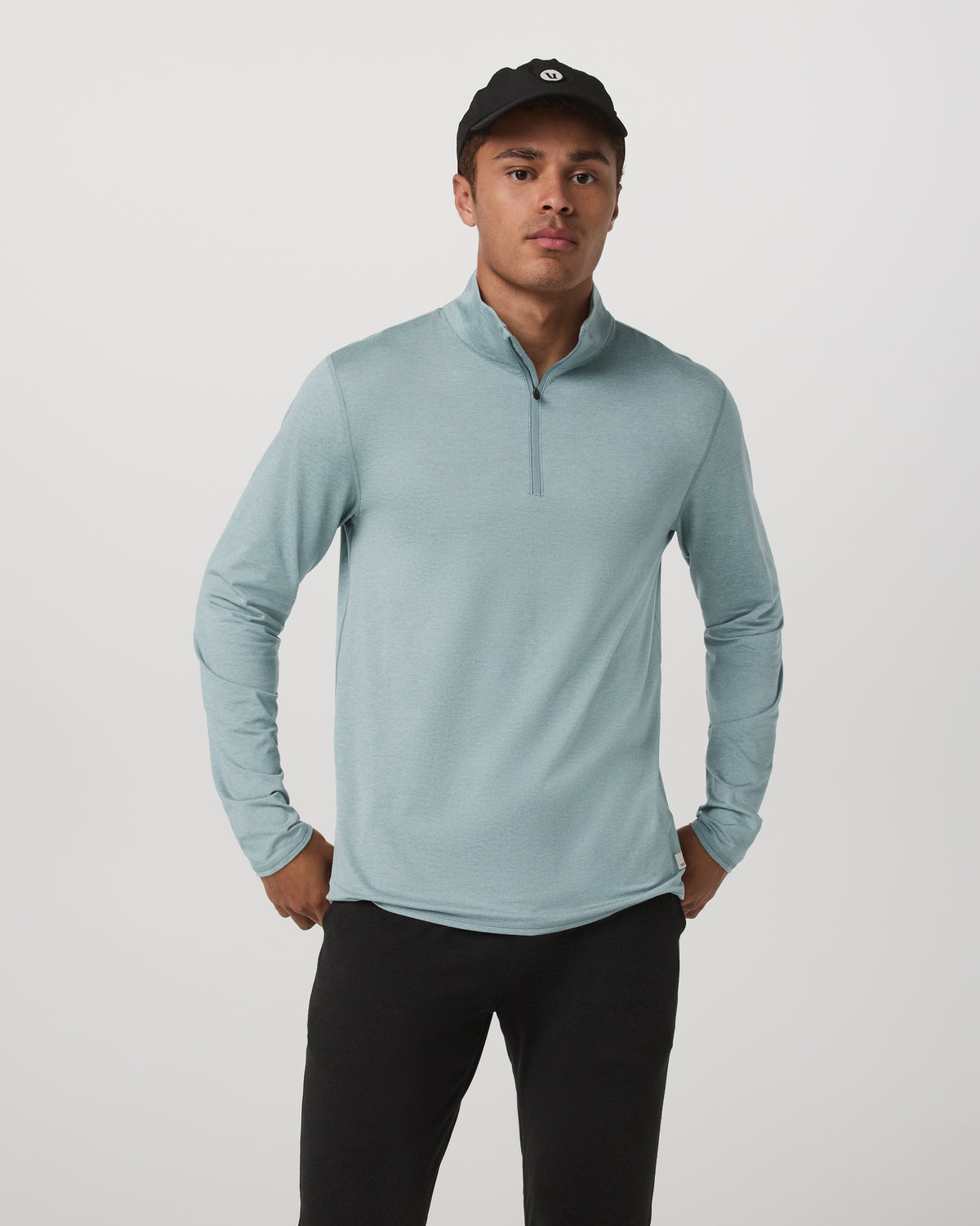 Ponto Half Zip Mock Neck Men's Misty Blue Heather Layer