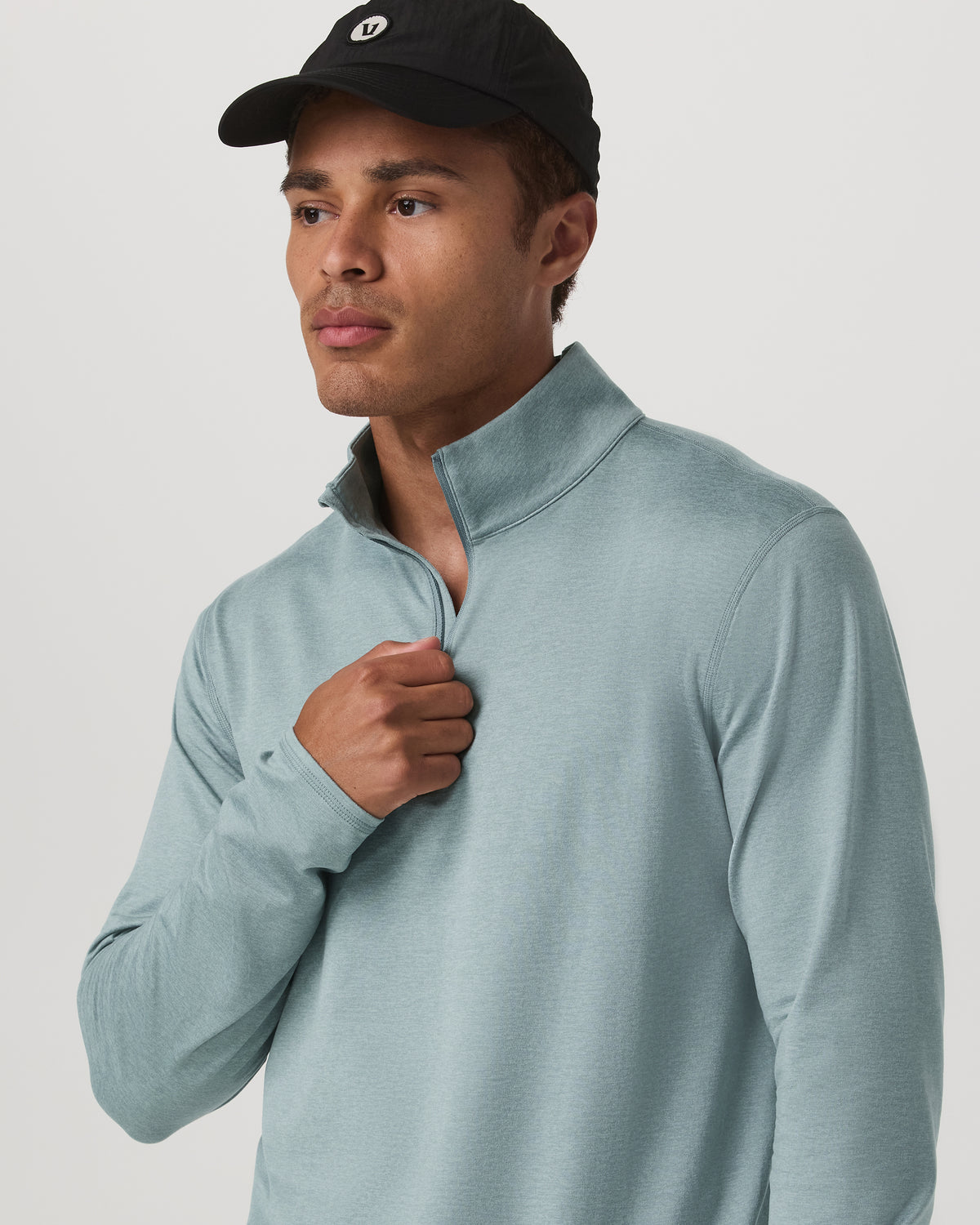 Ponto Half Zip Mock Neck Men's Misty Blue Heather Layer - Image 2
