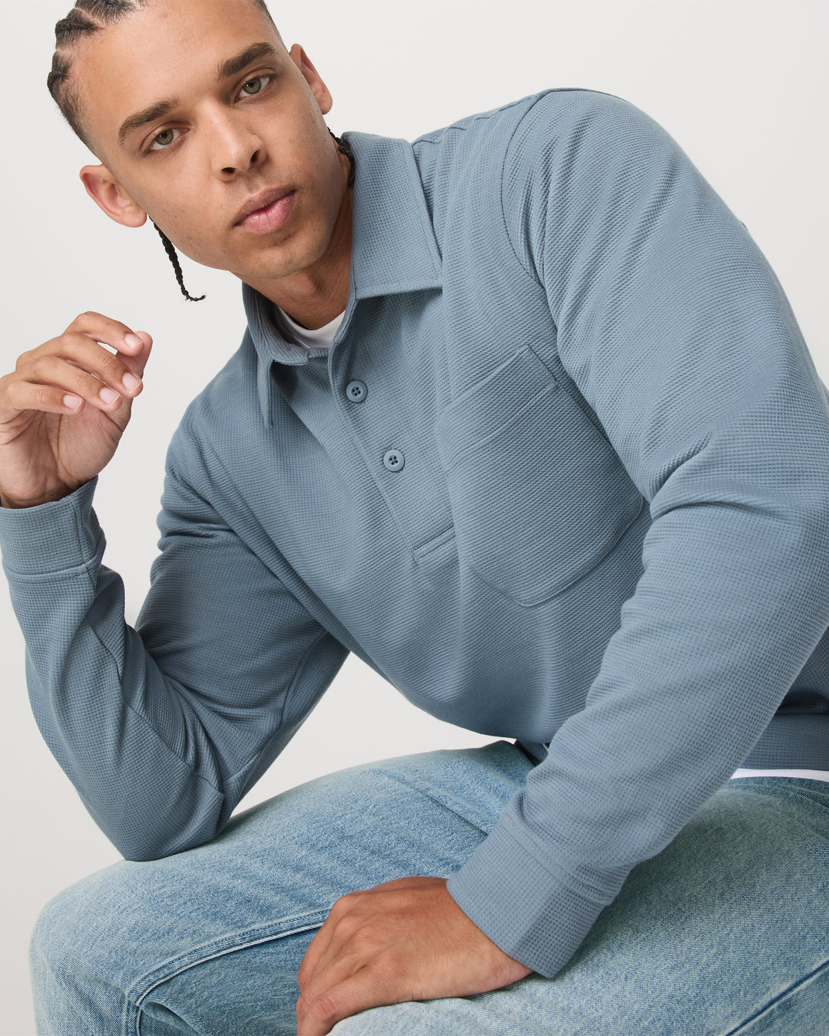Long Sleeve Waffle Polo Men's Abyss Polo Shirt