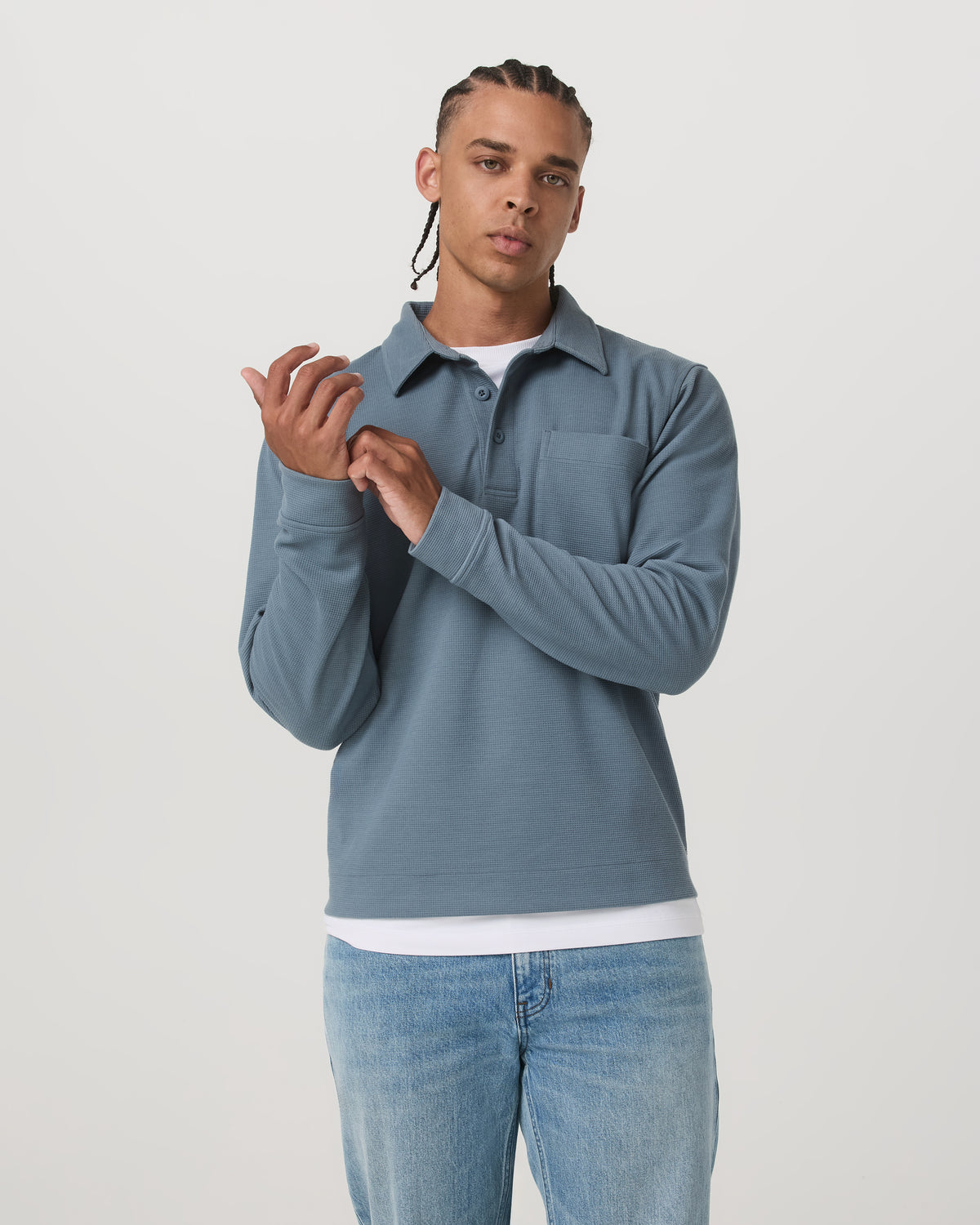 Long Sleeve Waffle Polo Men's Abyss Polo Shirt - Image 2