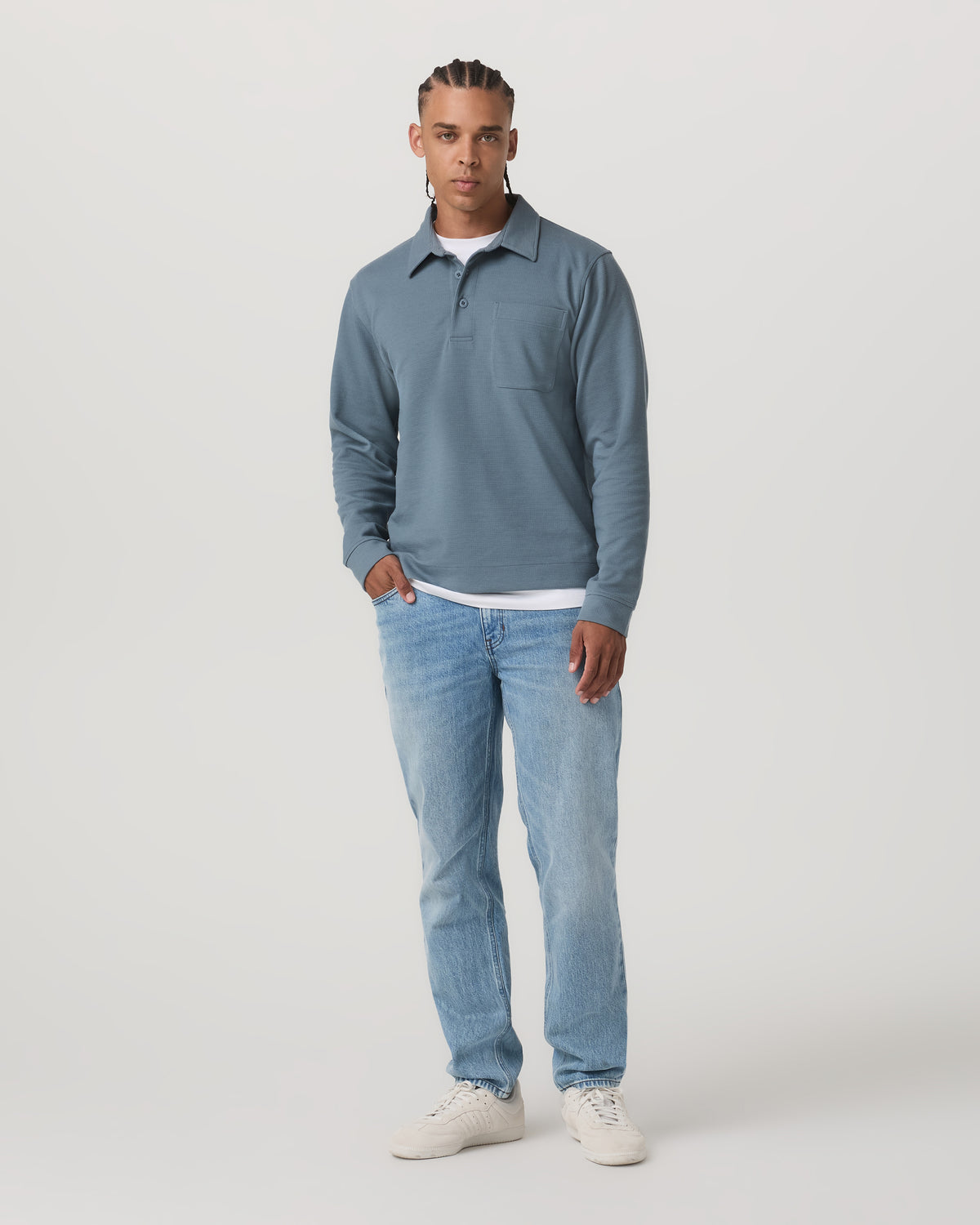 Long Sleeve Waffle Polo Men's Abyss Polo Shirt - Image 4