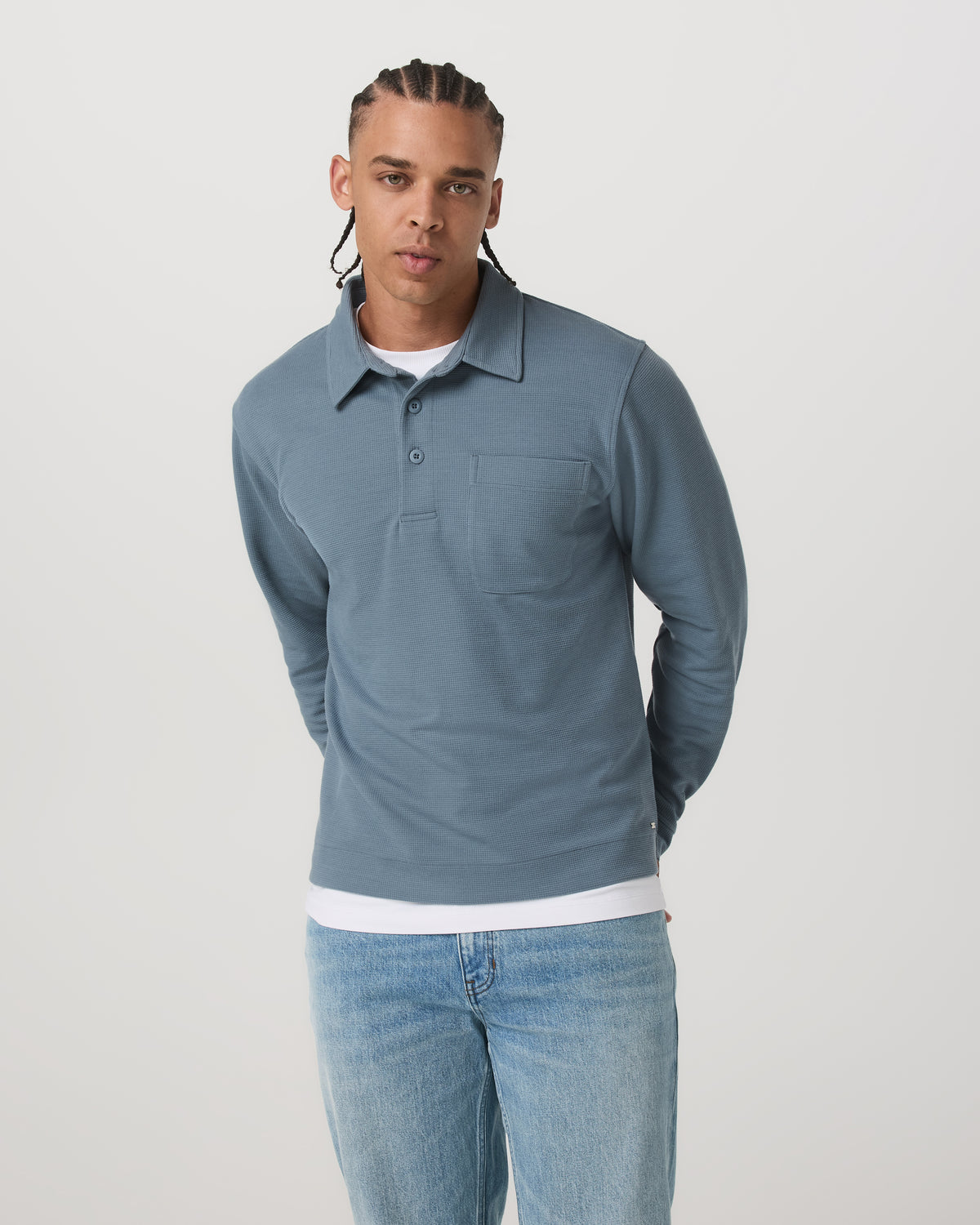 Long Sleeve Waffle Polo Men's Abyss Polo Shirt - Image 5