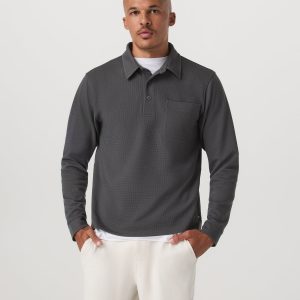 Long Sleeve Waffle Polo Men's Dark Pewter Polo Shirt