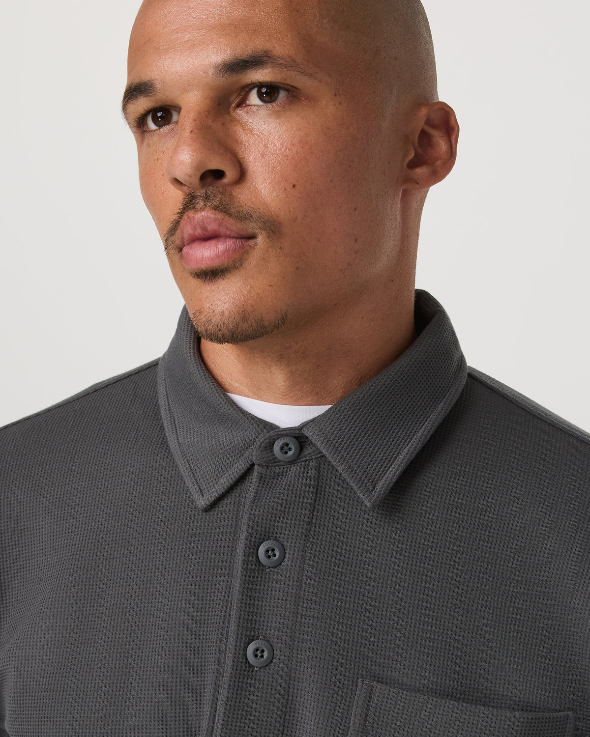 Long Sleeve Waffle Polo Men's Dark Pewter Polo Shirt - Image 2