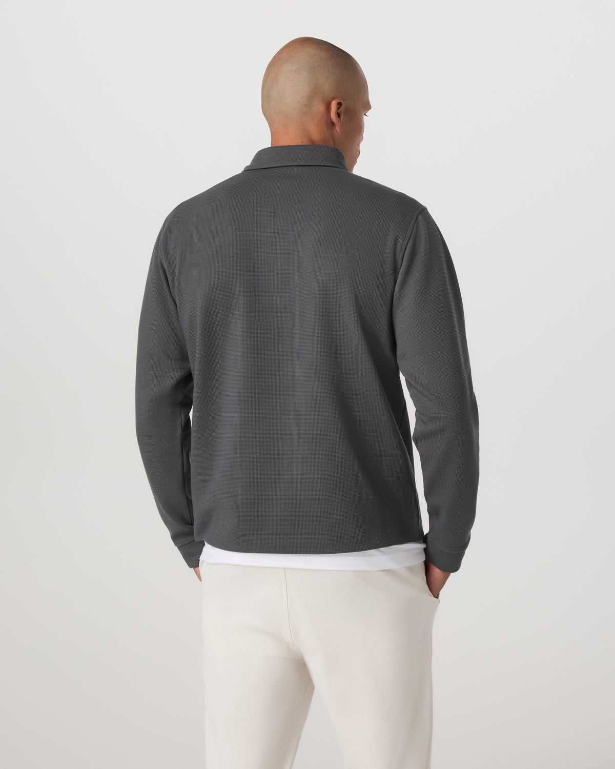 Long Sleeve Waffle Polo Men's Dark Pewter Polo Shirt - Image 3
