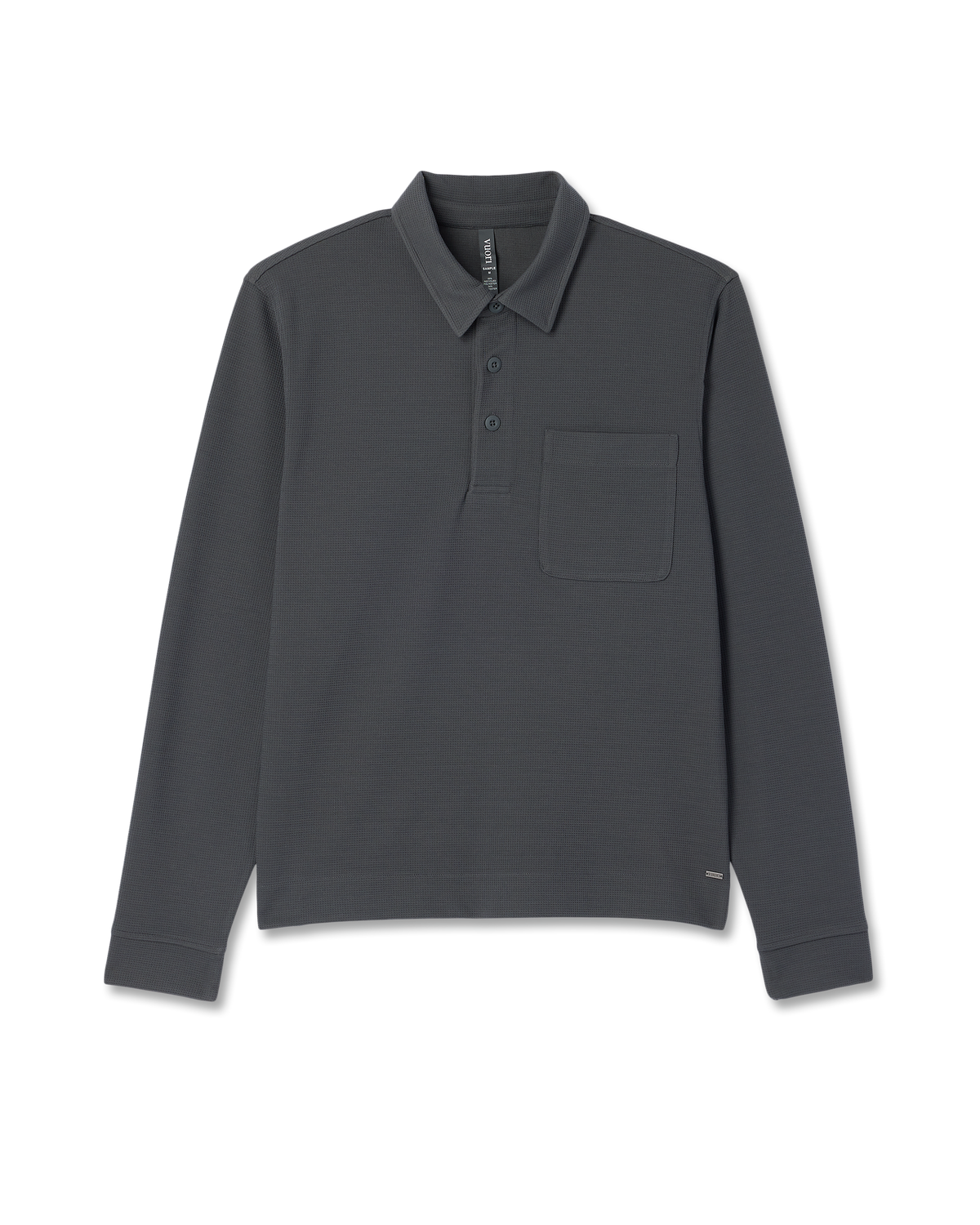 Long Sleeve Waffle Polo Men's Dark Pewter Polo Shirt - Image 6