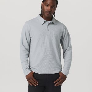 Long Sleeve Waffle Polo Men's Sea Fog Polo Shirt