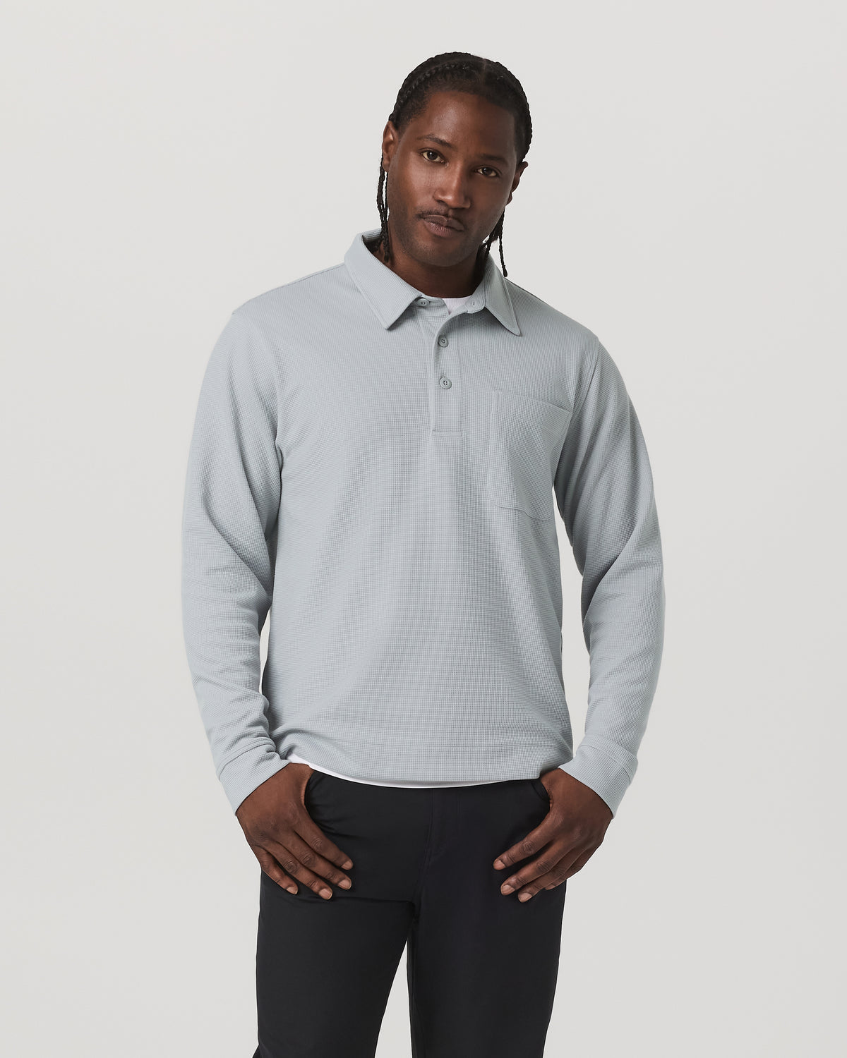 Long Sleeve Waffle Polo Men's Sea Fog Polo Shirt
