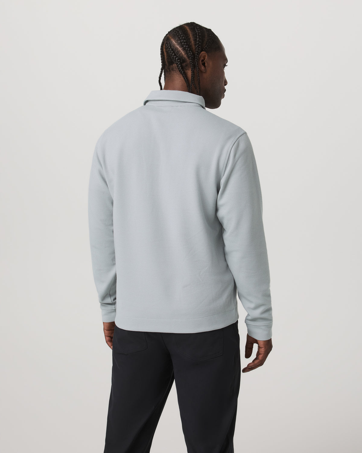Long Sleeve Waffle Polo Men's Sea Fog Polo Shirt - Image 3