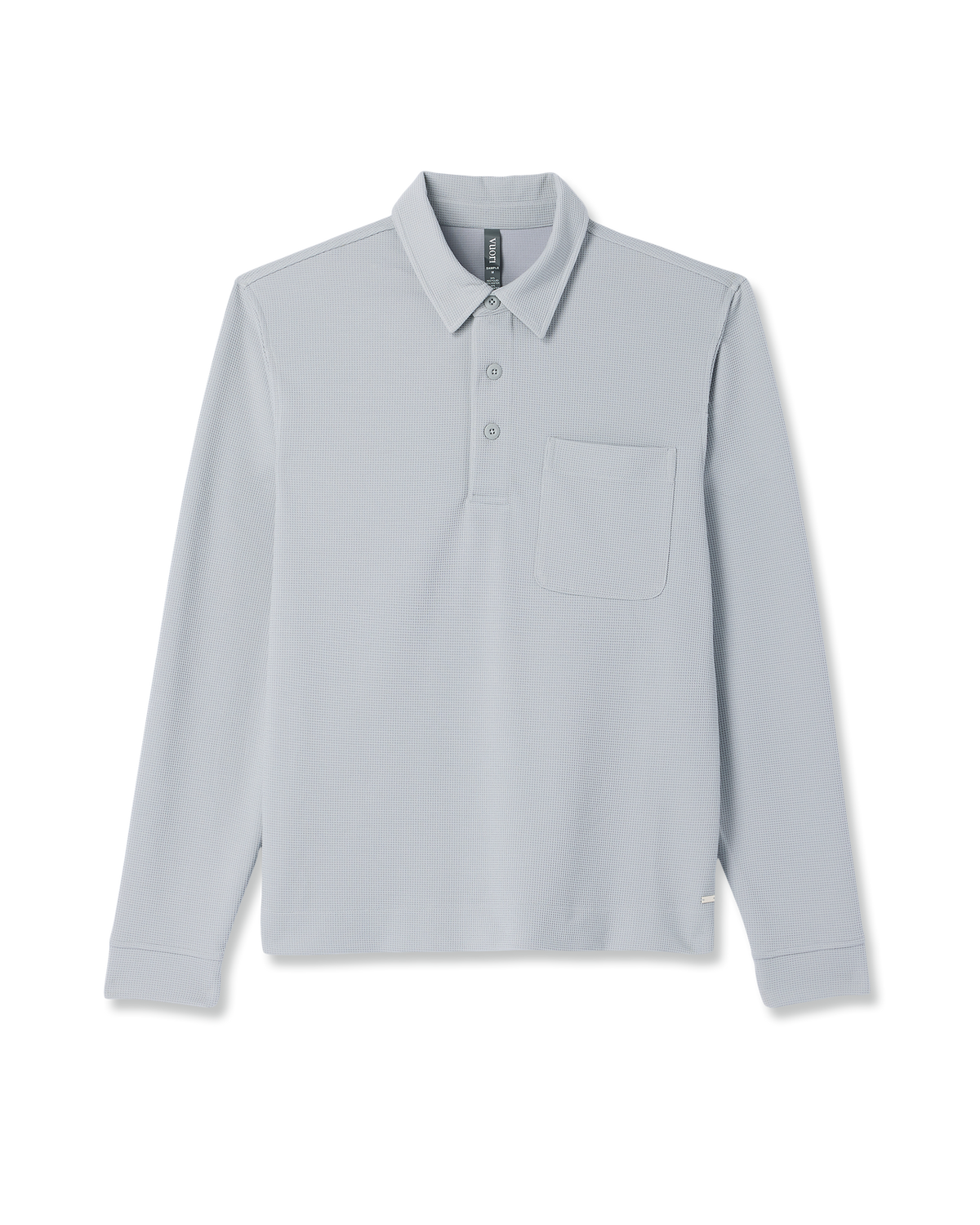 Long Sleeve Waffle Polo Men's Sea Fog Polo Shirt - Image 6