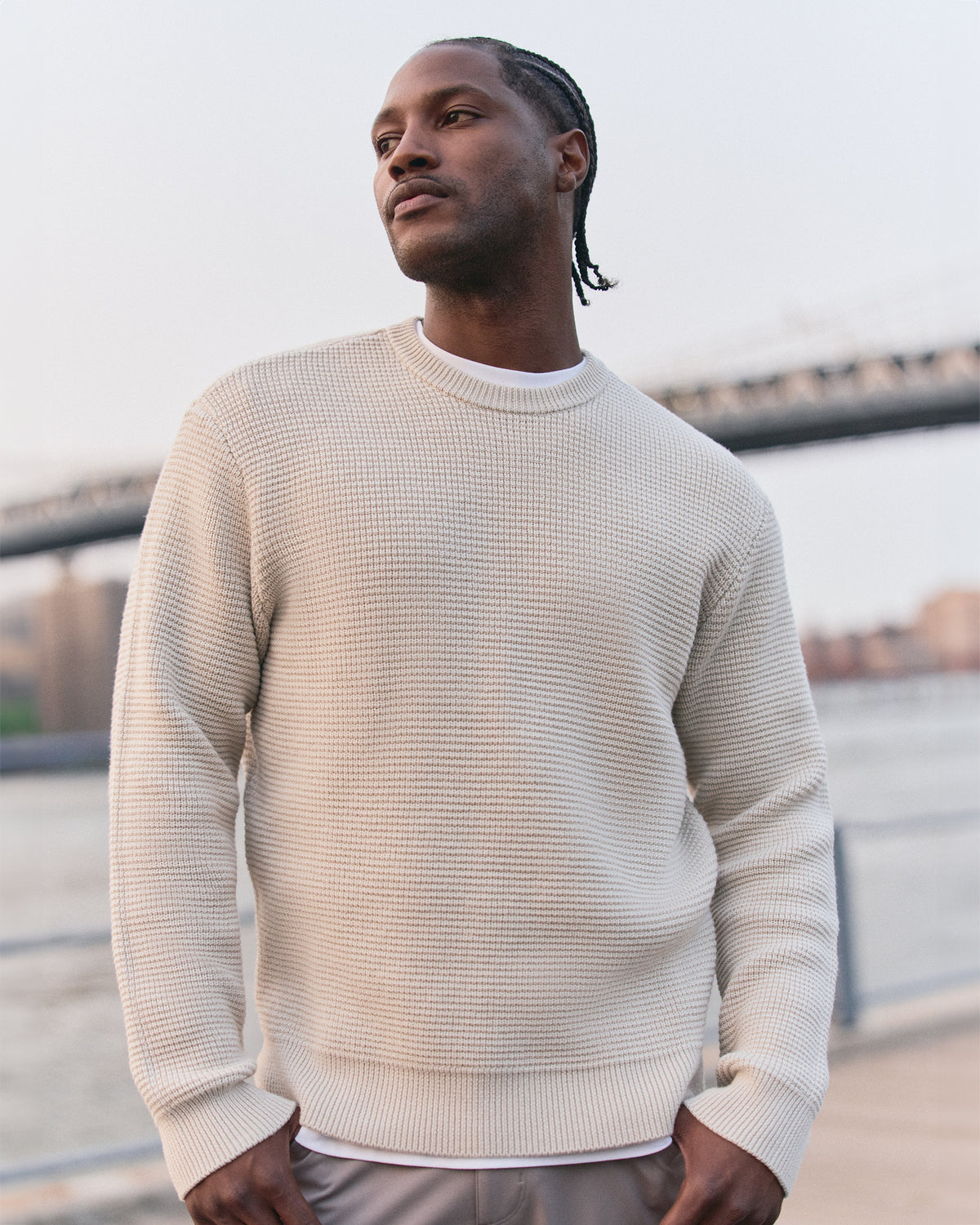 Denver Waffle Crew Sweater Men's Mushroom Wool Sweater