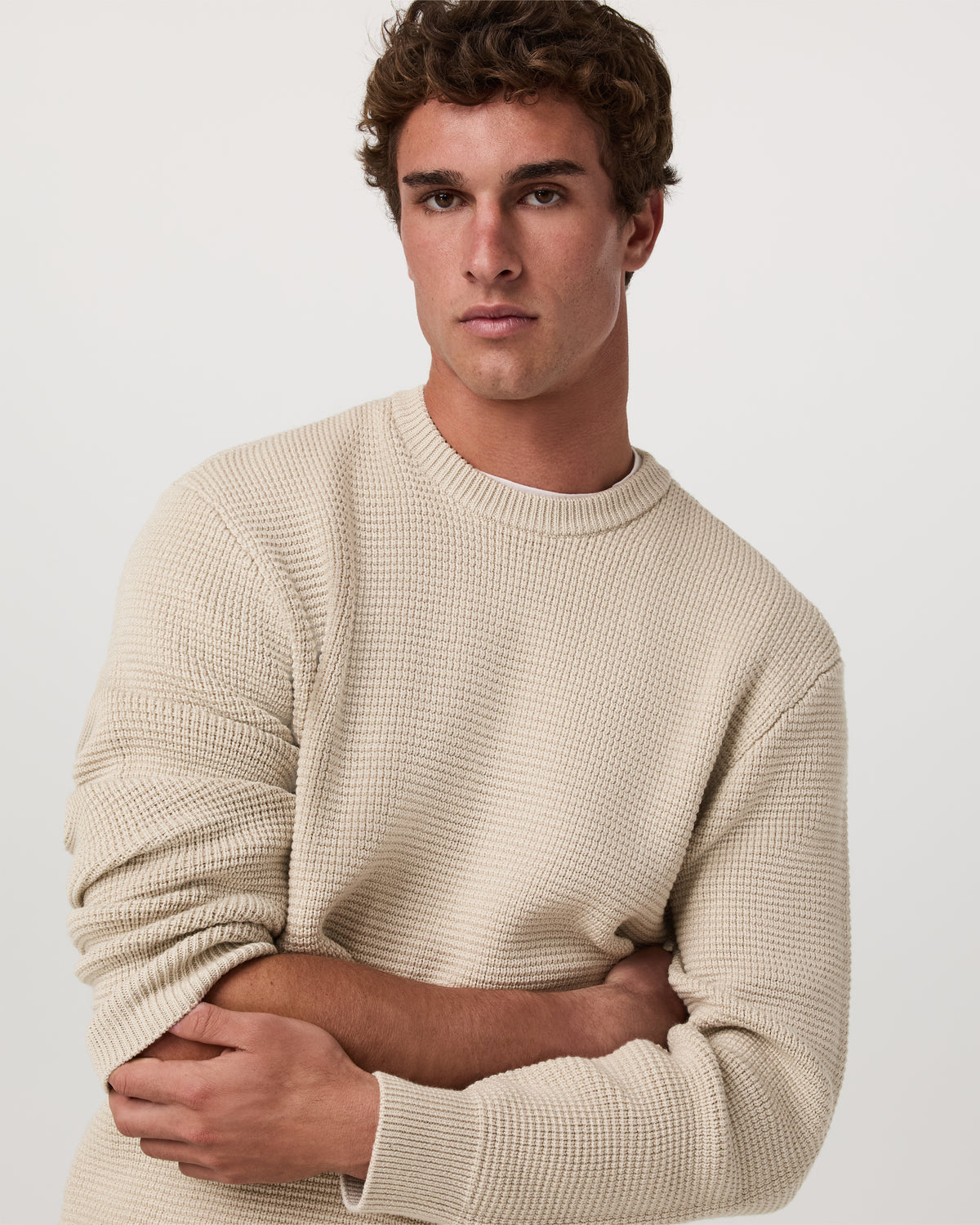 Denver Waffle Crew Sweater Men's Mushroom Wool Sweater - Image 2