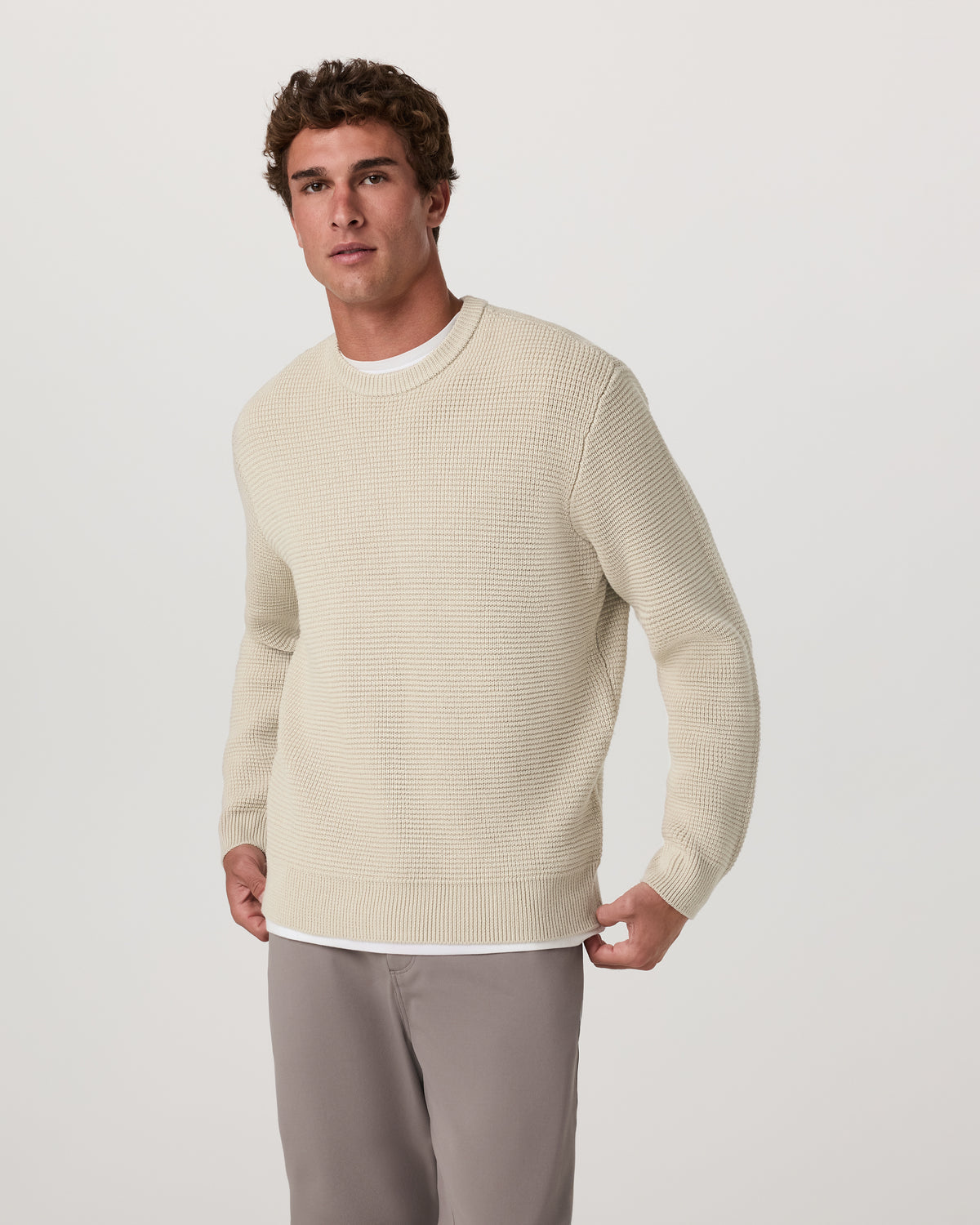 Denver Waffle Crew Sweater Men's Mushroom Wool Sweater - Image 4