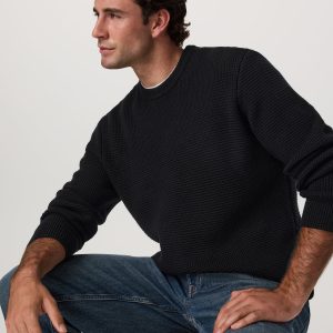 Denver Waffle Crew Sweater Men's Black Wool Sweater
