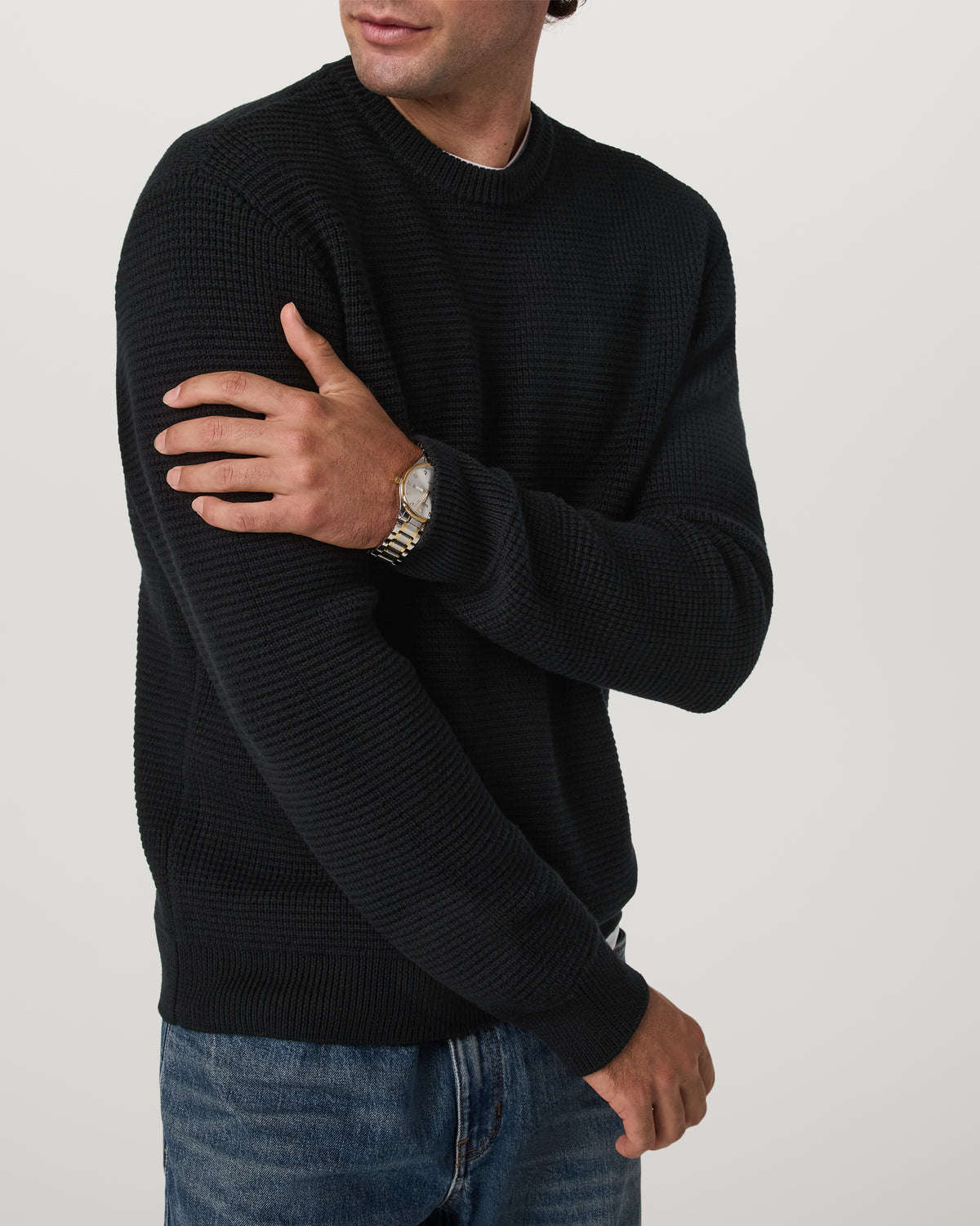 Denver Waffle Crew Sweater Men's Black Wool Sweater - Image 2
