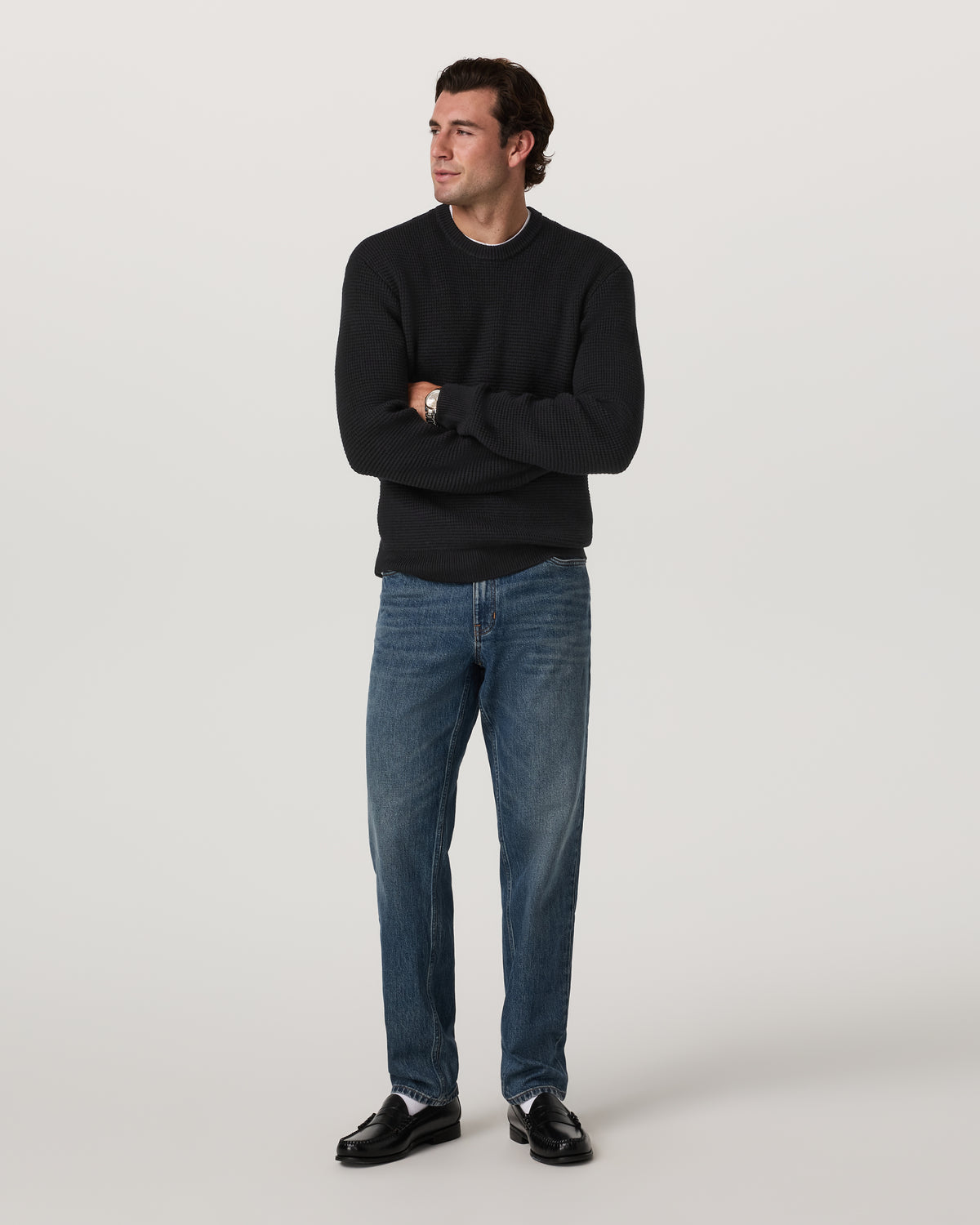 Denver Waffle Crew Sweater Men's Black Wool Sweater - Image 3