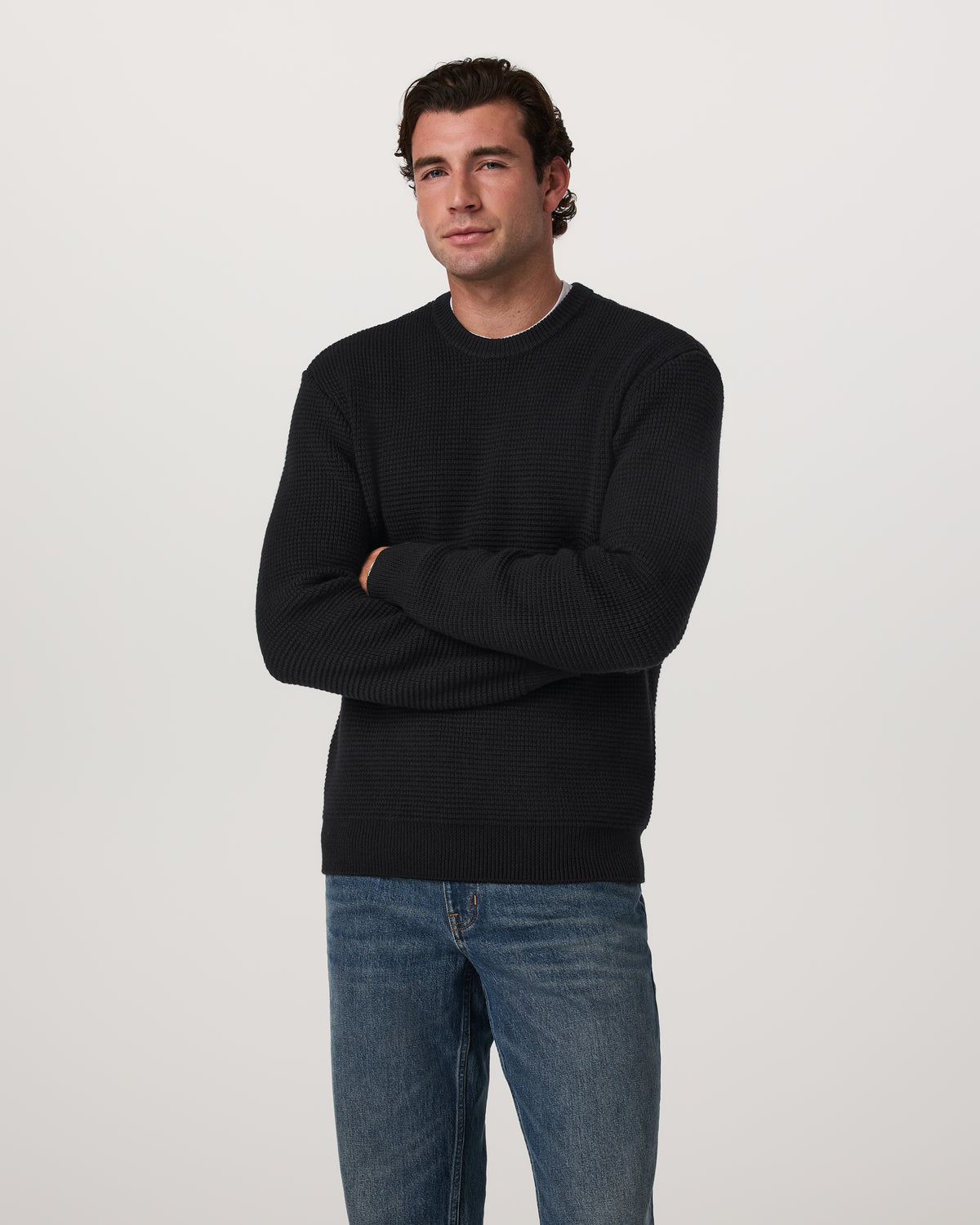 Denver Waffle Crew Sweater Men's Black Wool Sweater - Image 4