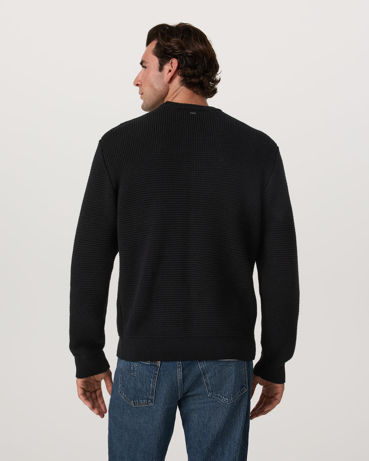 Denver Waffle Crew Sweater Men's Black Wool Sweater - Image 5