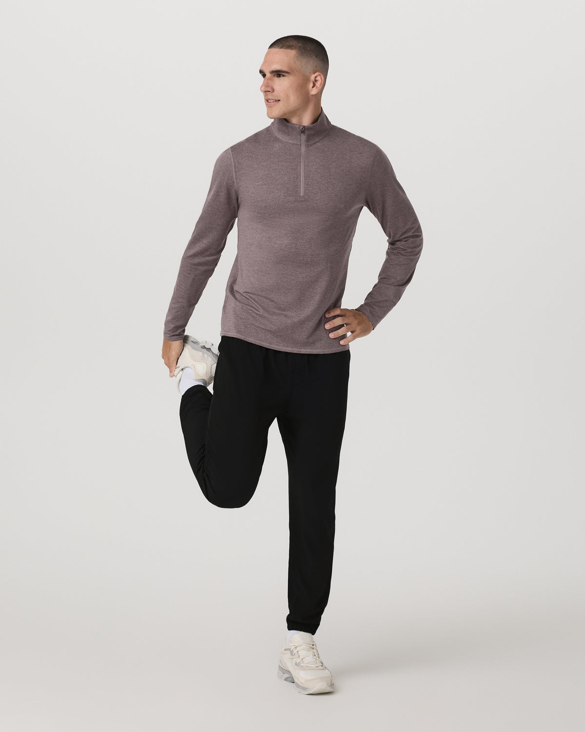 Ponto 1/2 Zip Mock Neck Men's Huckleberry Heather Top