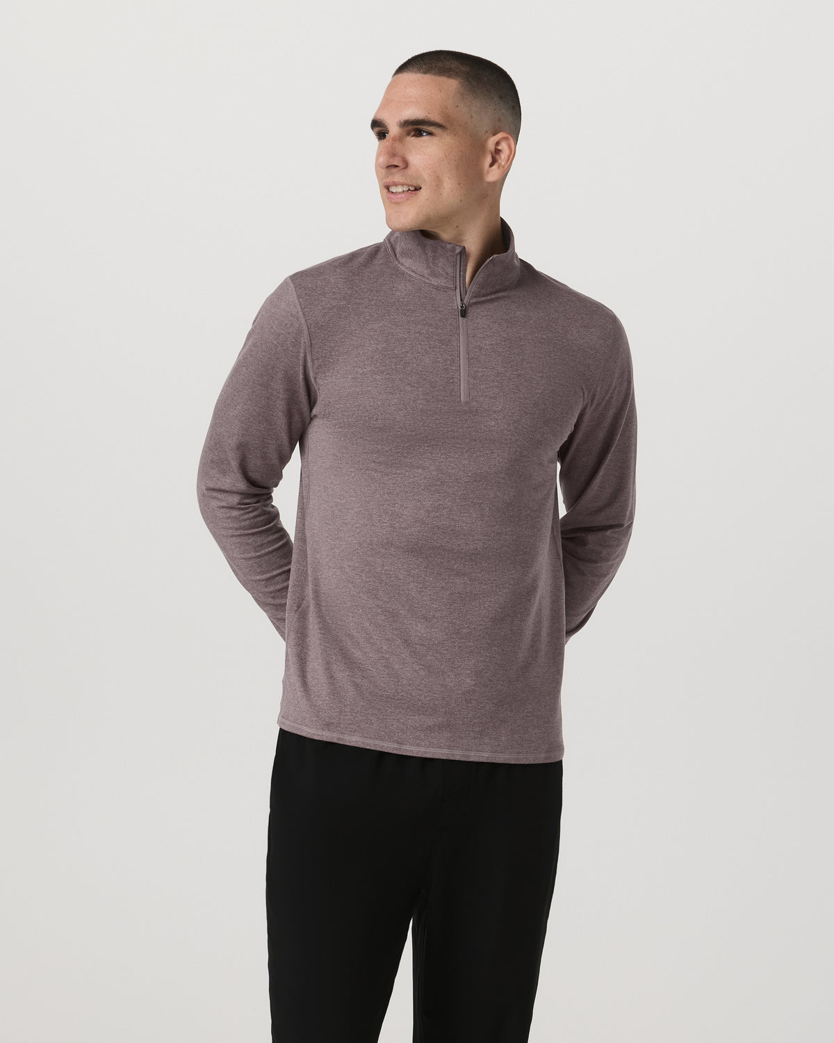 Ponto 1/2 Zip Mock Neck Men's Huckleberry Heather Top - Image 4