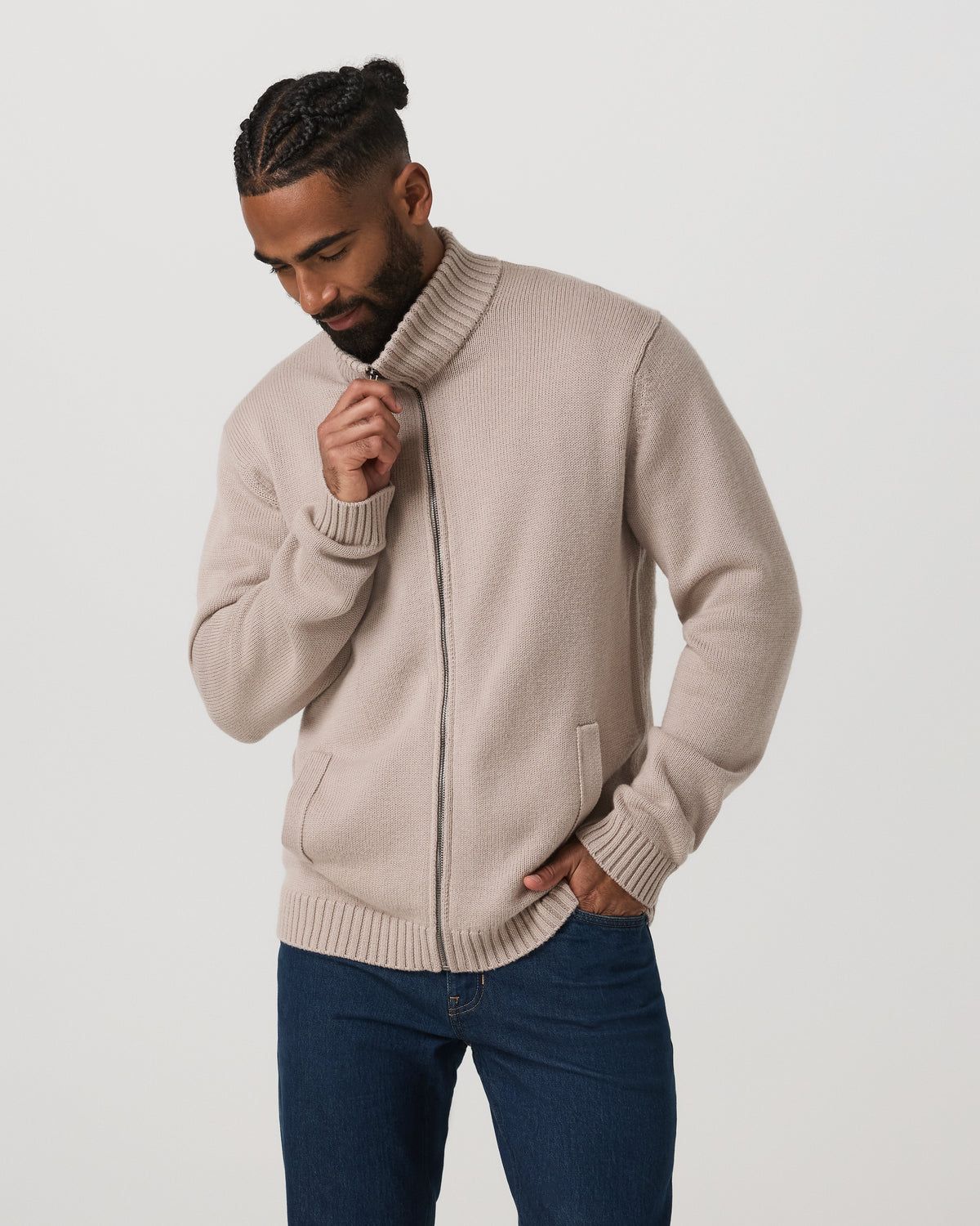 Denver Full Zip Sweater Men's Willow Grey Zip Sweater