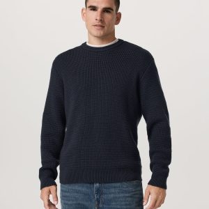 Denver Waffle Crew Sweater Men's Navy Wool Sweater