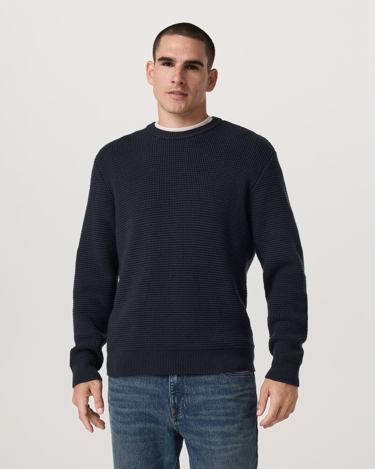 Denver Waffle Crew Sweater Men's Navy Wool Sweater