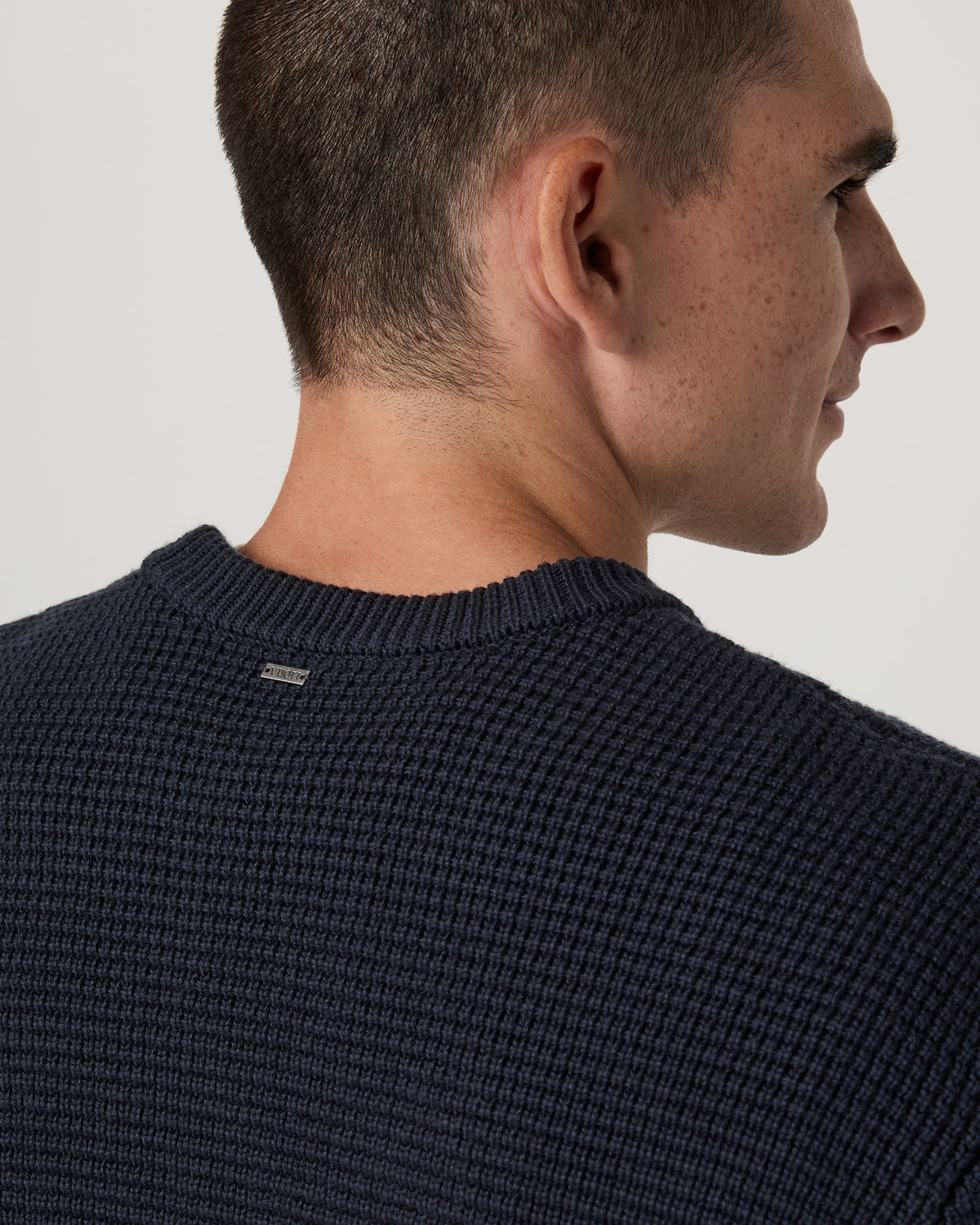 Denver Waffle Crew Sweater Men's Navy Wool Sweater - Image 2